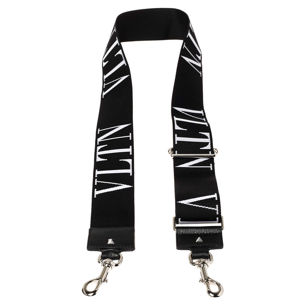 Valentino Black/White Fabric VLTN Rockstud Bag Strap