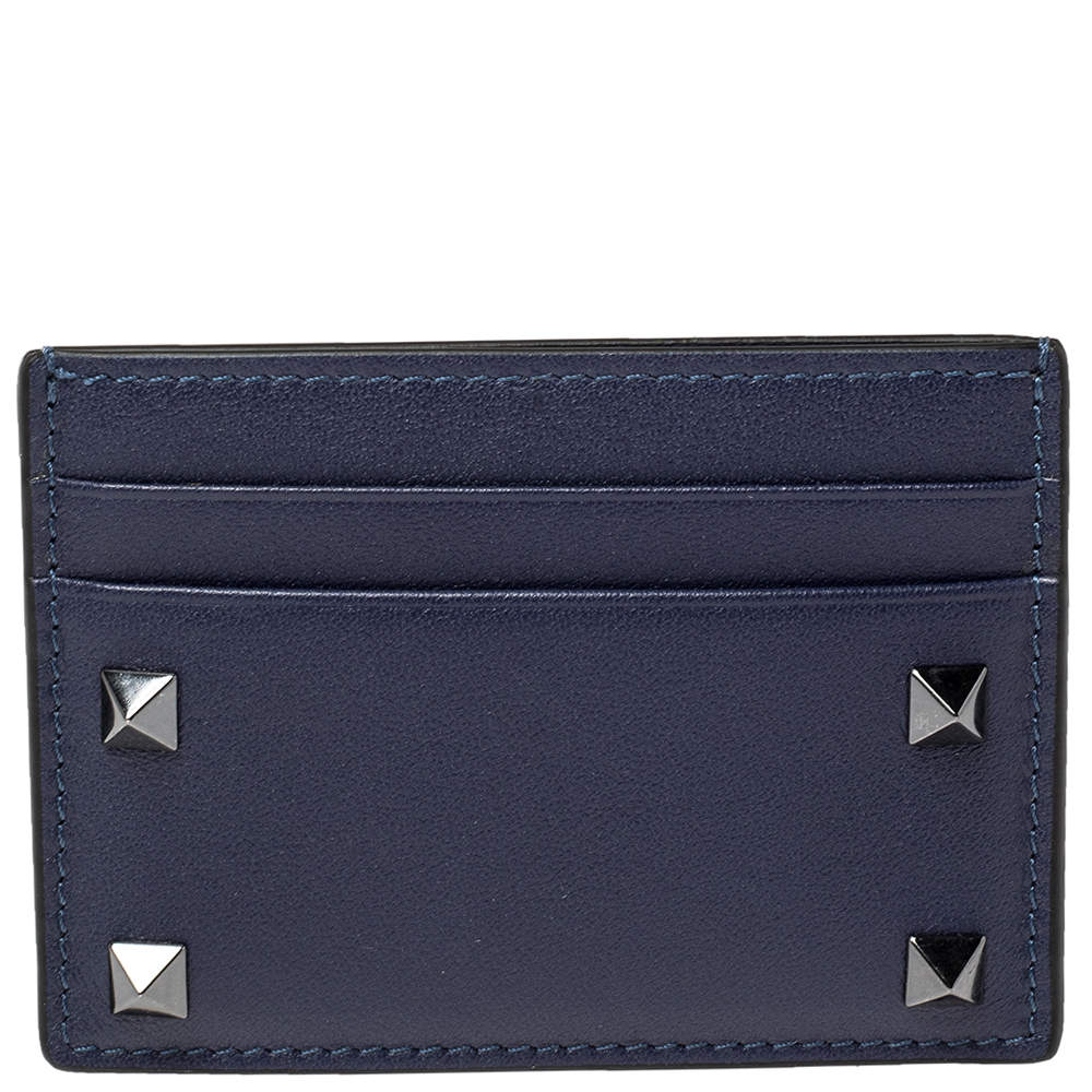 Pre Owned Valentino Navy Leather Rockstud Card Holder