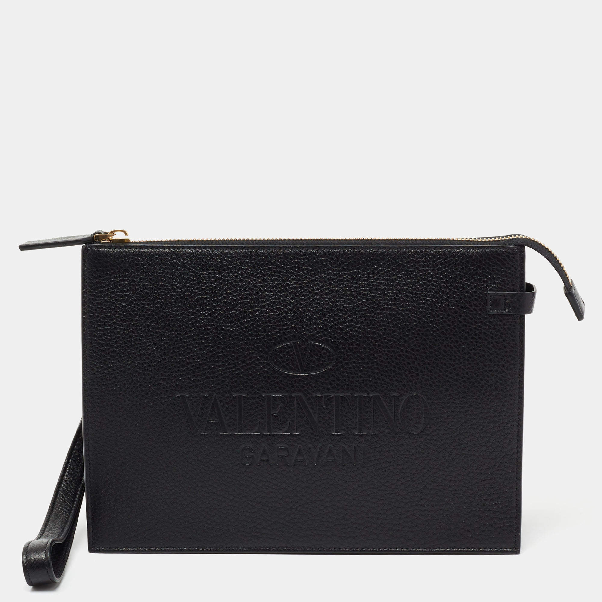 Pre Owned Valentino Garavani Black Leather Pouch