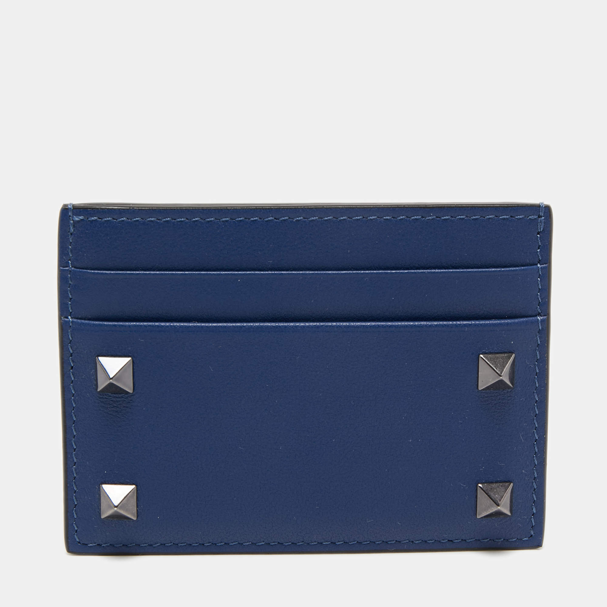 Pre Owned Valentino Blue Leather Rockstud Card Holder