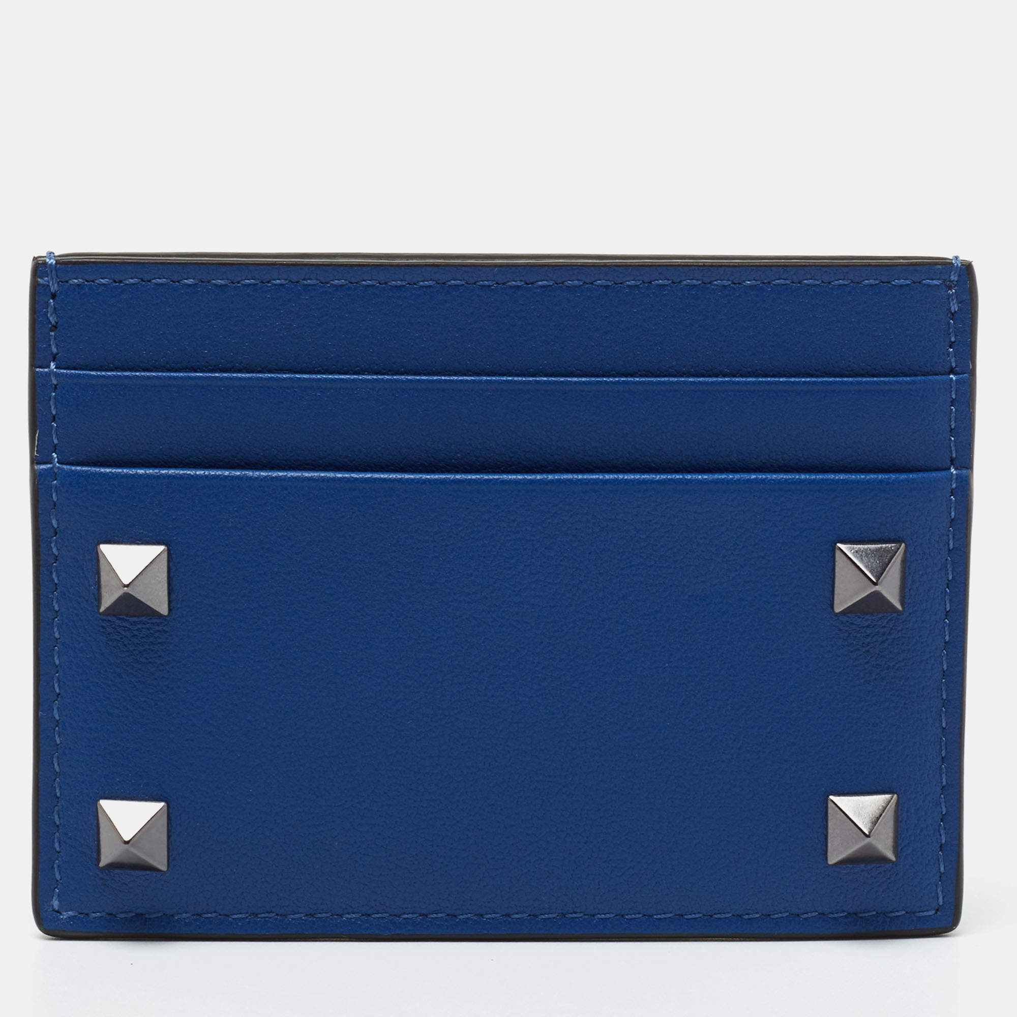 Pre Owned Valentino Blue Leather Rockstud Card Holder