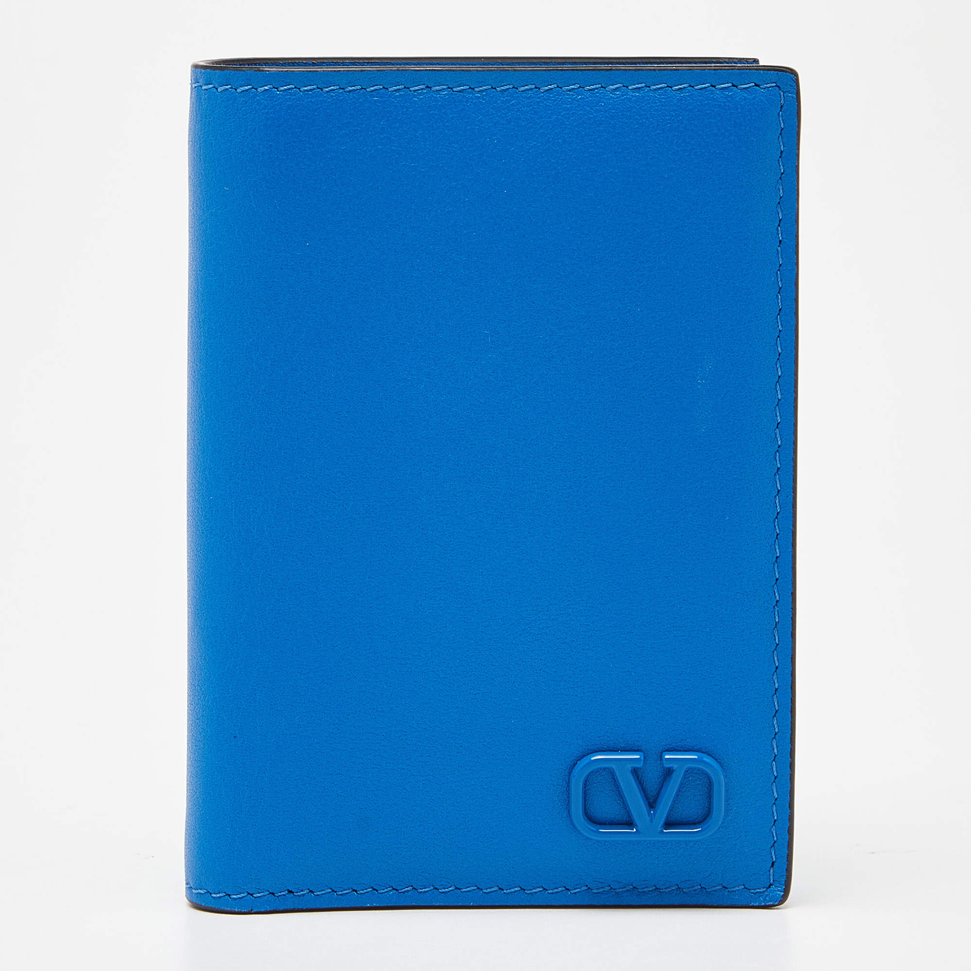 Pre Owned Valentino Blue Leather VLOGO Card Case