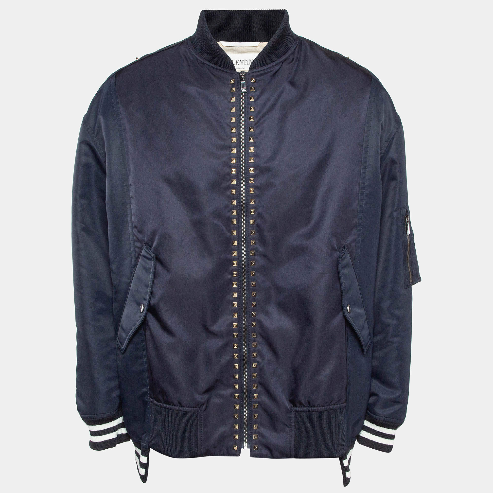 Valentino Navy Blue Rockstud Untitled Navy Blue Bomber Jacket L