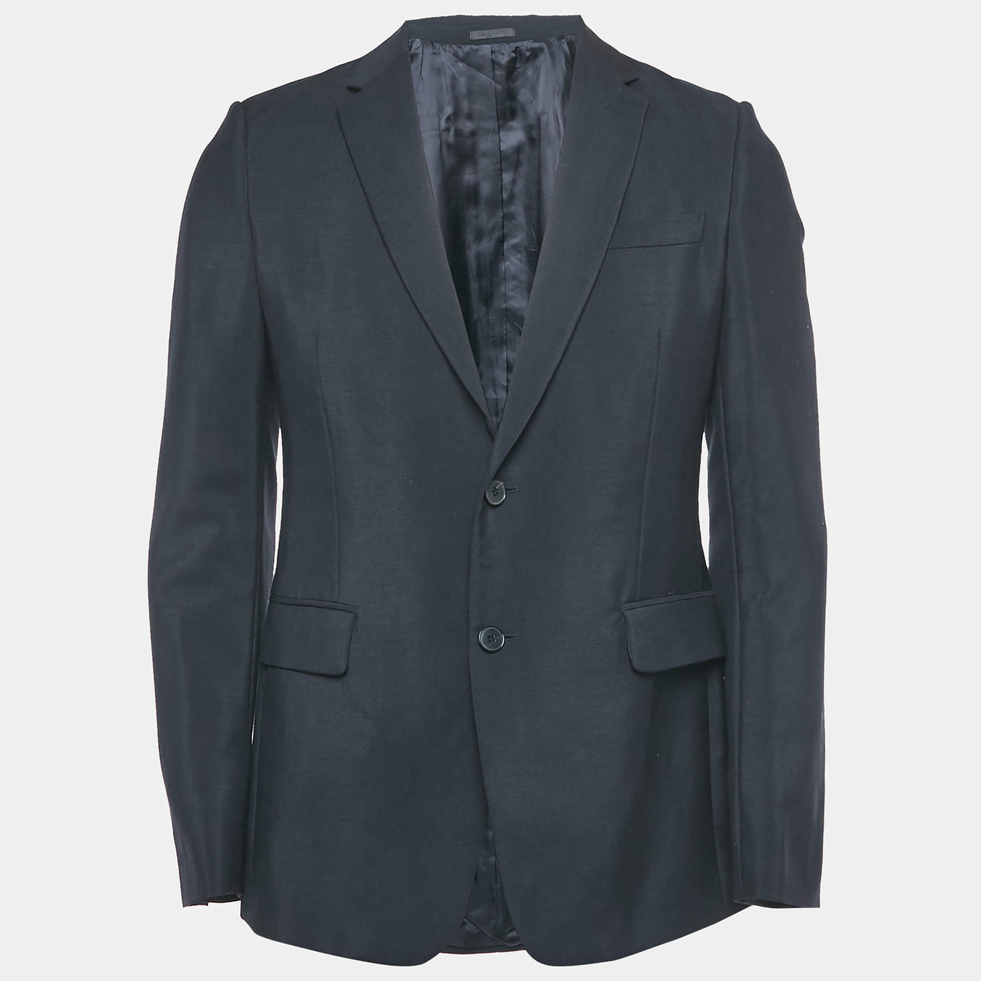 Pre Owned Valentino Navy Blue Mohair & Wool Single Breasted Blazer S