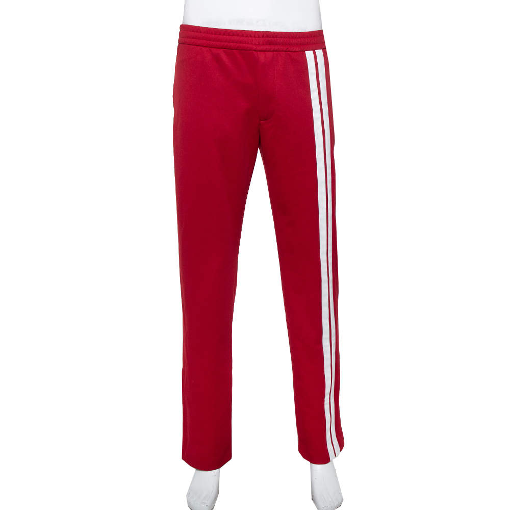 Valentino Burgundy Jersey Side Stripe Detail Track Pants M