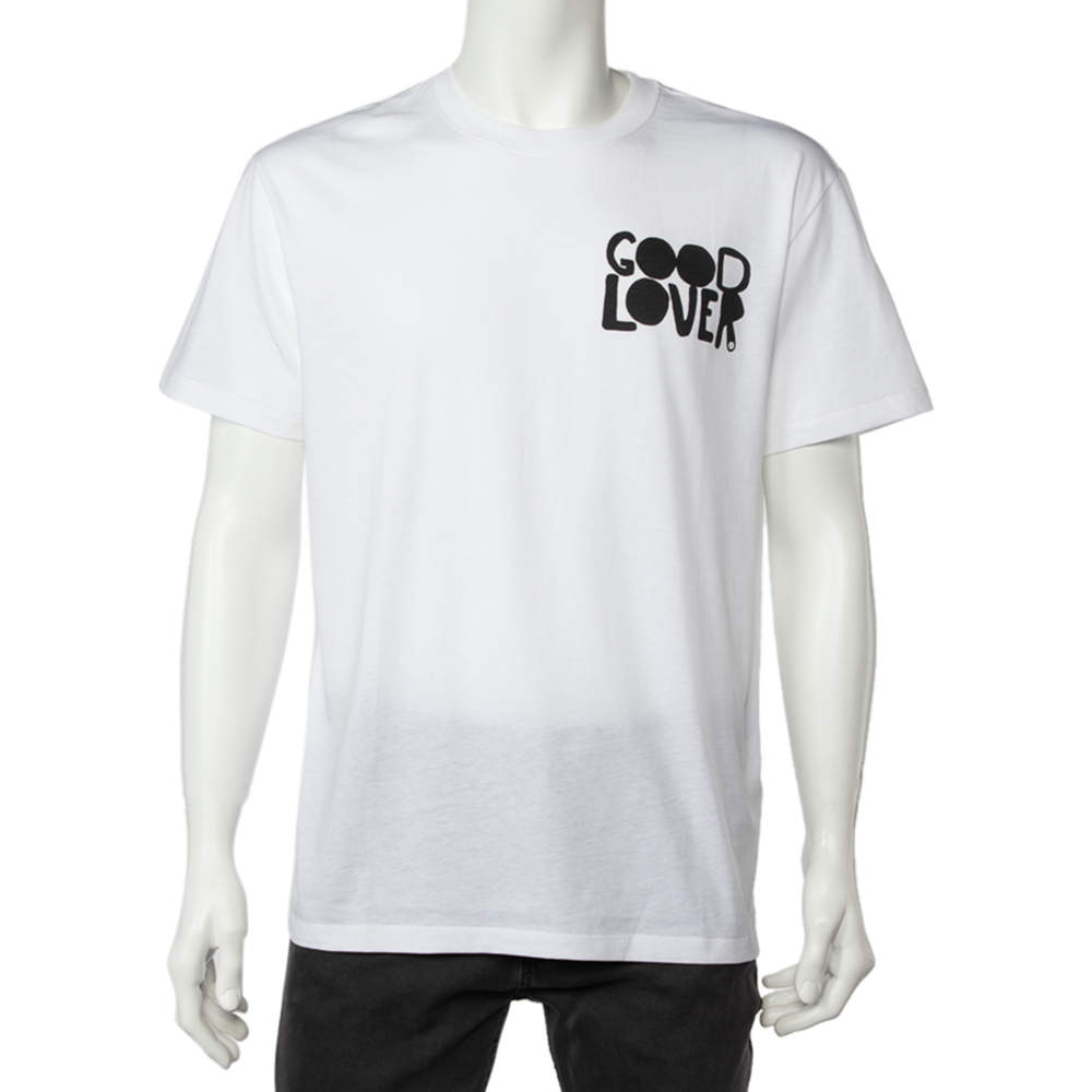 Valentino White Good Lover Printed Cotton Crewneck T-Shirt M