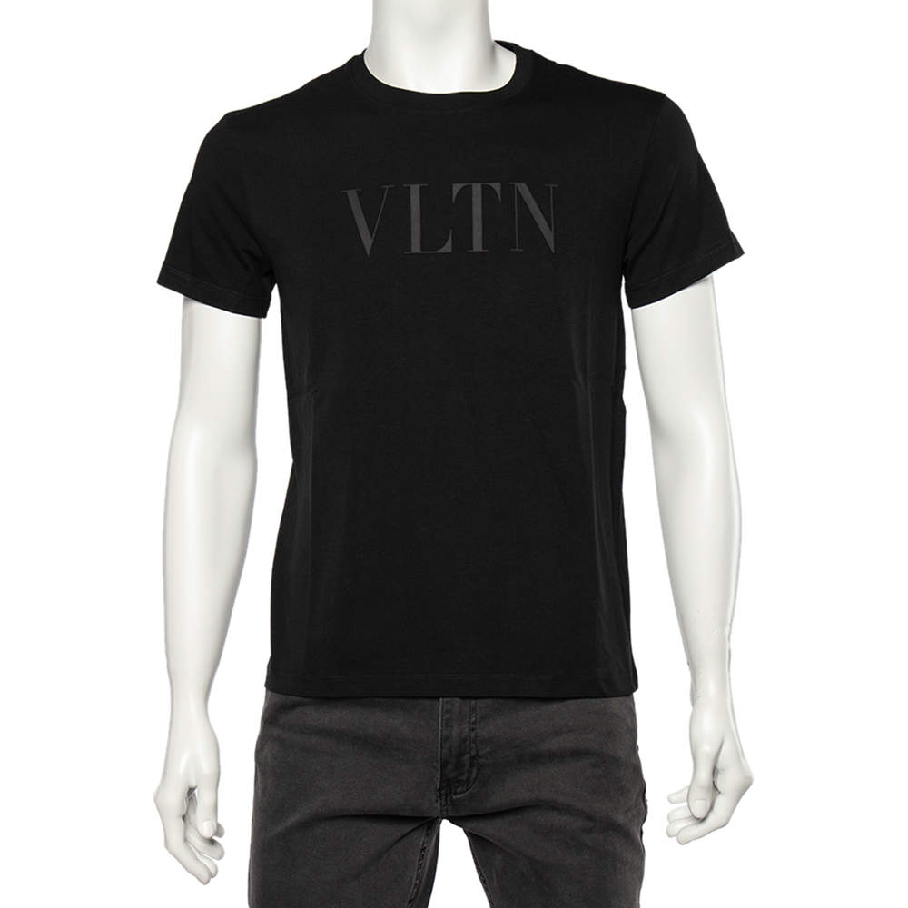 Pre Owned تي شيرت فالنتينو قطن مطبوع VLTN أسود مقاس متوسط - ميديوم