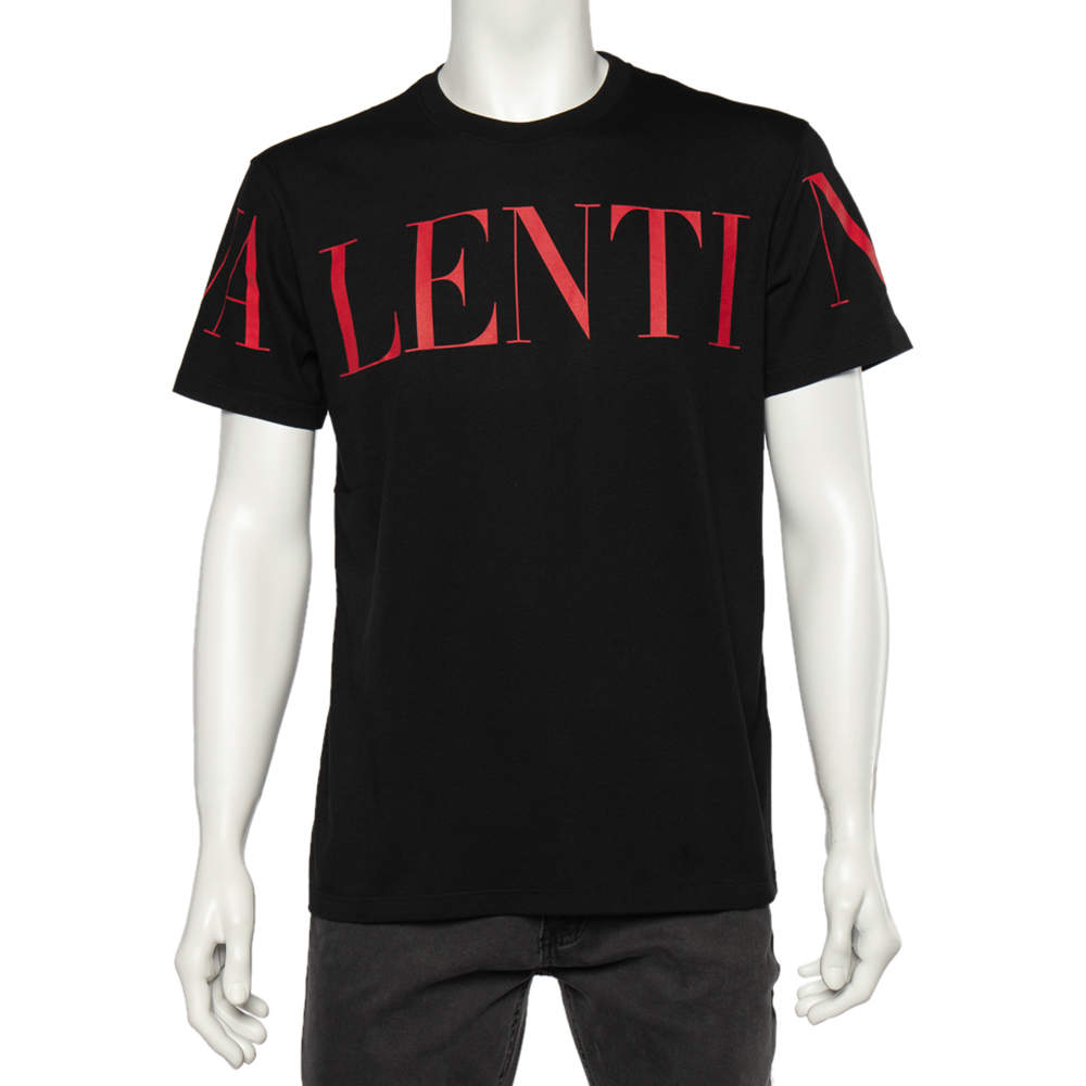 Tシャツ・カットソー VALENTINO Valentino T-shirts and Polos Black Valentino Garavani Cotton T-Shirt with Metallic V Detail