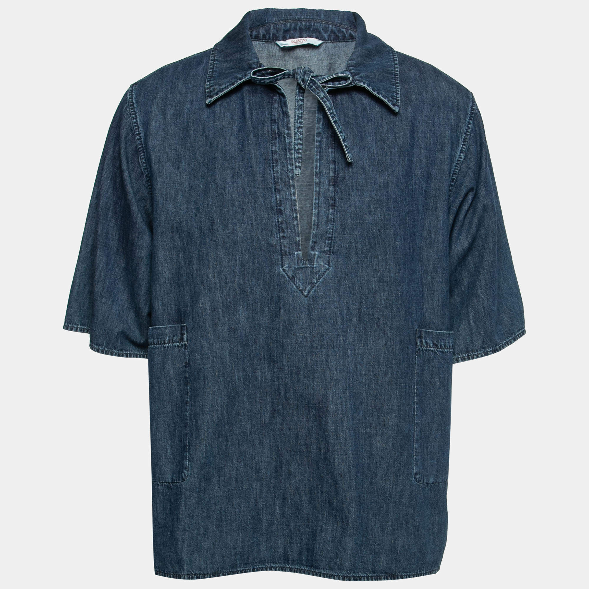 Valentino Blue Denim Short Sleeve Shirt M