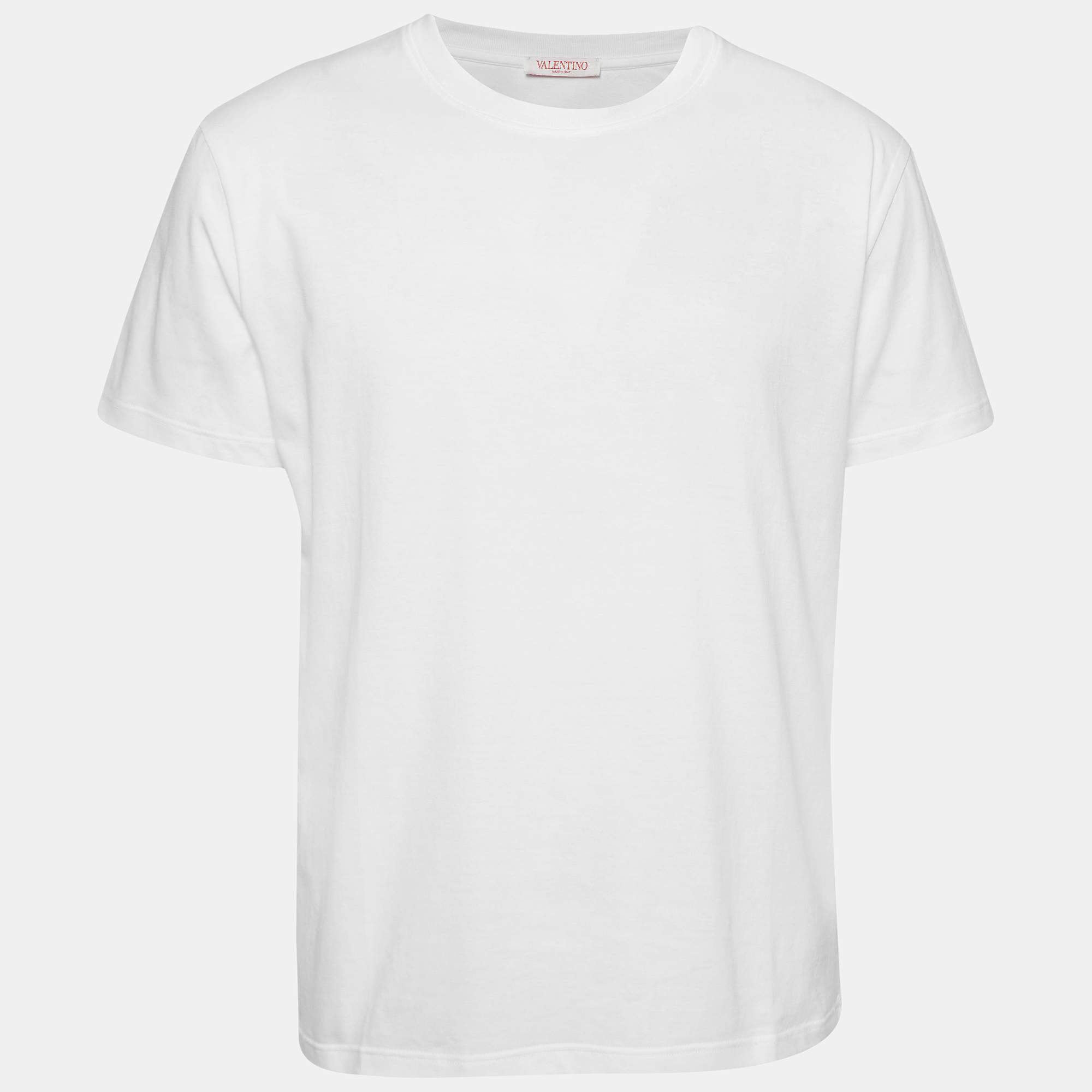مملوكة مسبقًا Valentino White Solid Cotton Jersey T-Shirt L