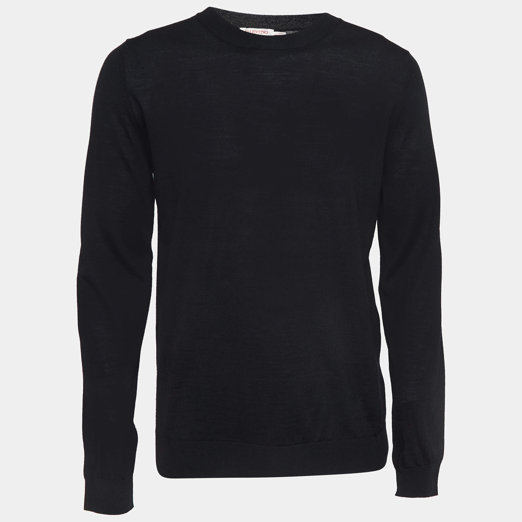 Pre Owned Valentino Black Wool Knit Crew Neck Jumper L