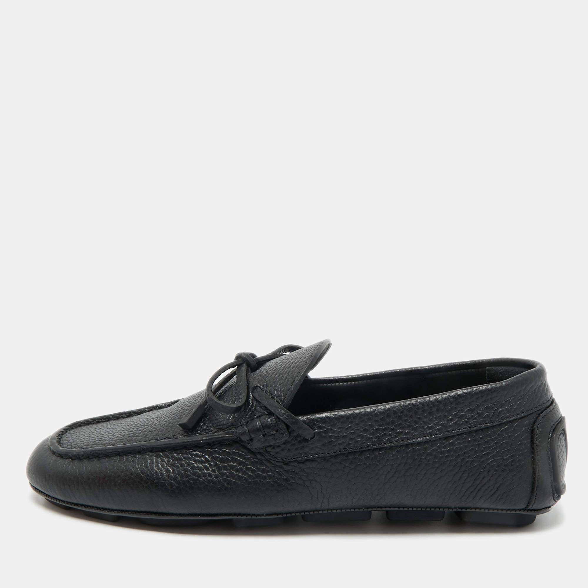 Pre Owned Valentino Black Leather VLogo Driver Loafers Size 40