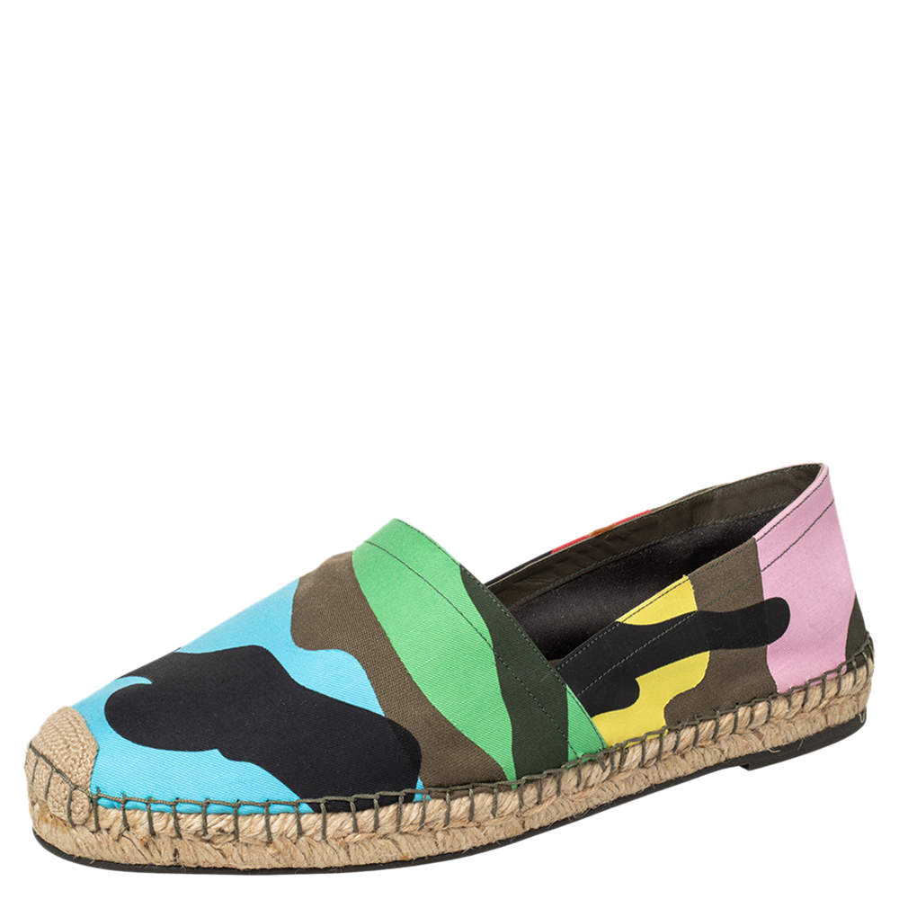 Pre Owned Valentino Multicolour Camouflage Canvas Espadrilles Flats Size 43