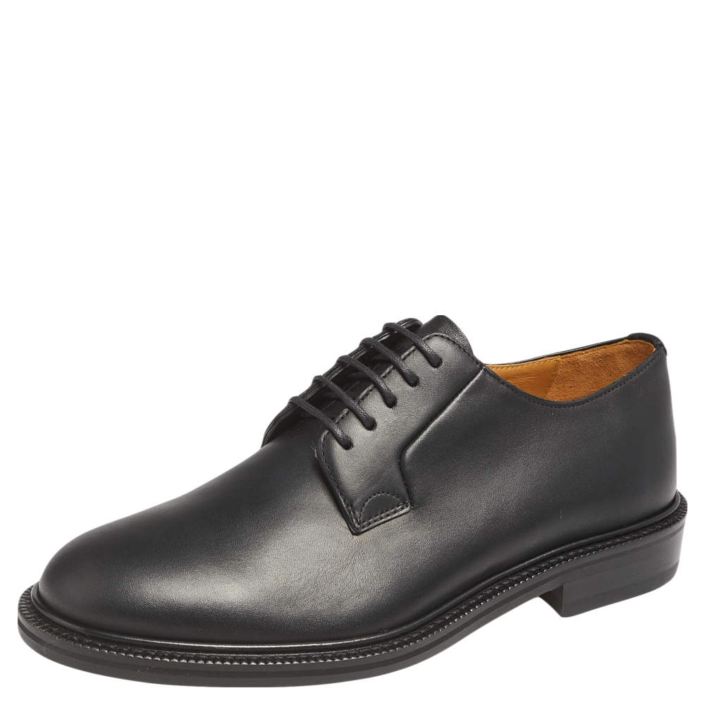 Pre Owned Valentino Black Leather Lace Up Derby Size 39.5