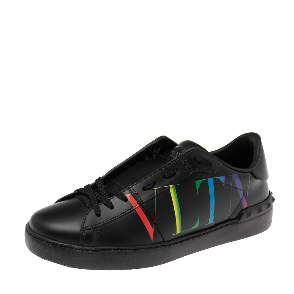 Valentino Black Leather VLTN Open Low Top Sneakers Size 40