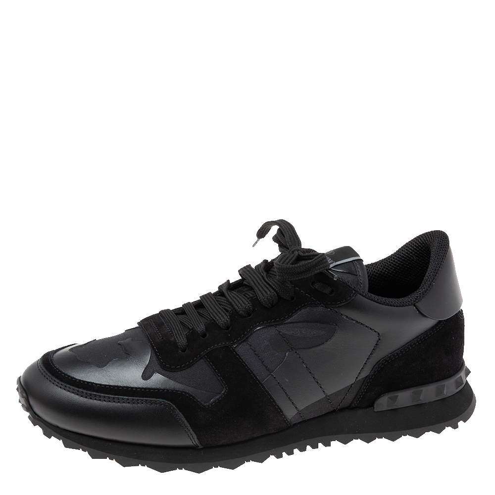 Valentino Black Camo Fabric, Leather and Suede Rockrunner Sneakers Size 43