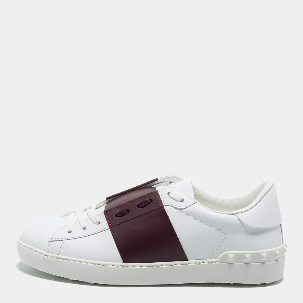 Valentino White/Burgundy Leather Open Sneakers Size 44
