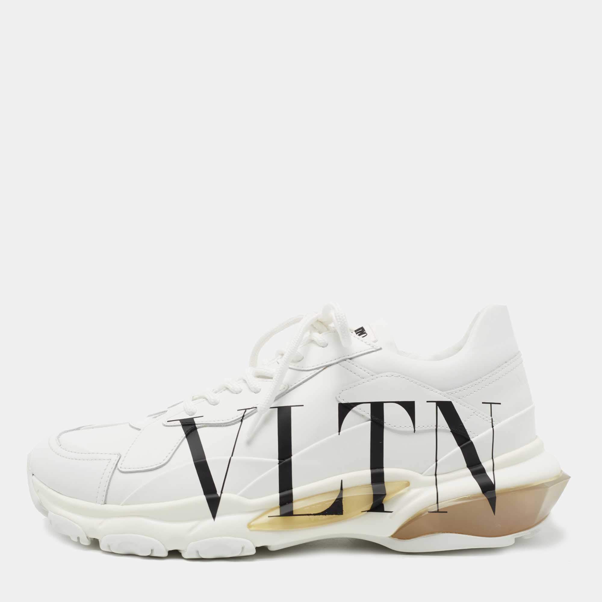 Pre Owned Valentino White Leather VLTN Sneakers Size 42