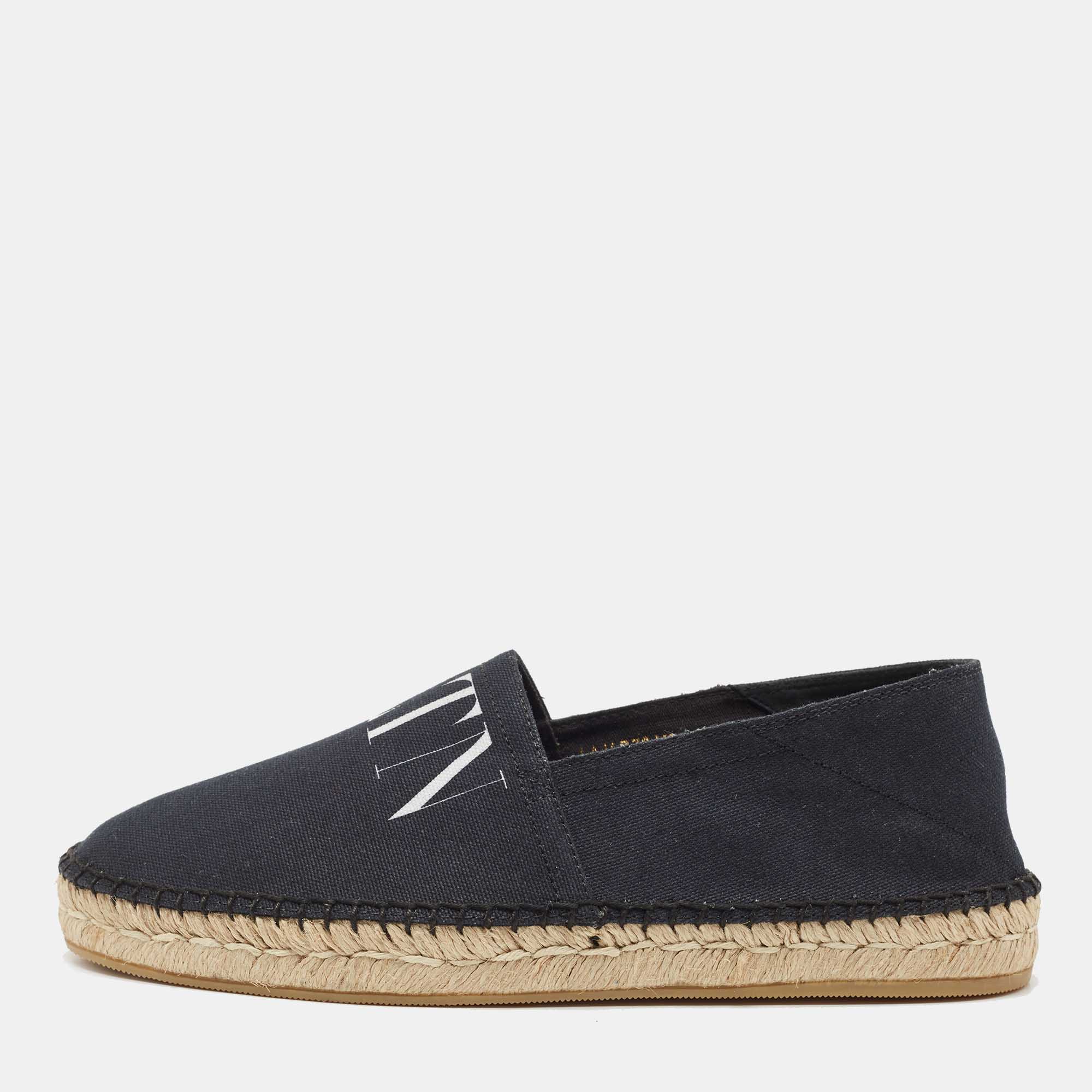 Valentino Navy Blue Canvas Vltn Logo Print Espadrille Flats Size 40