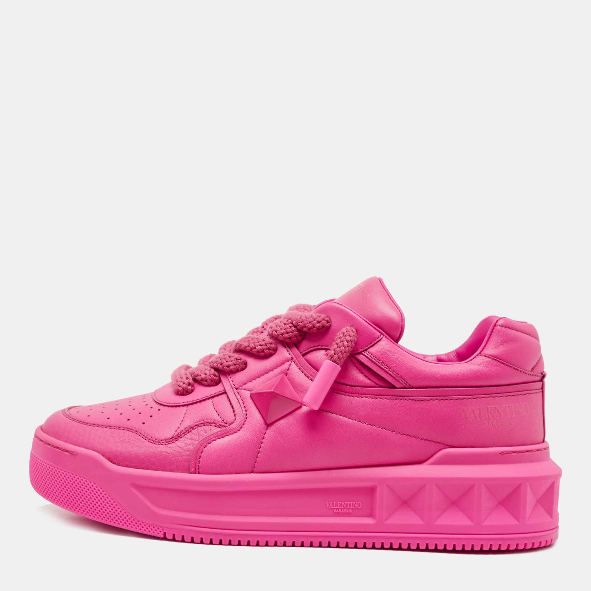 Pre Owned Valentino Pink Leather One Stud Sneakers Size 42