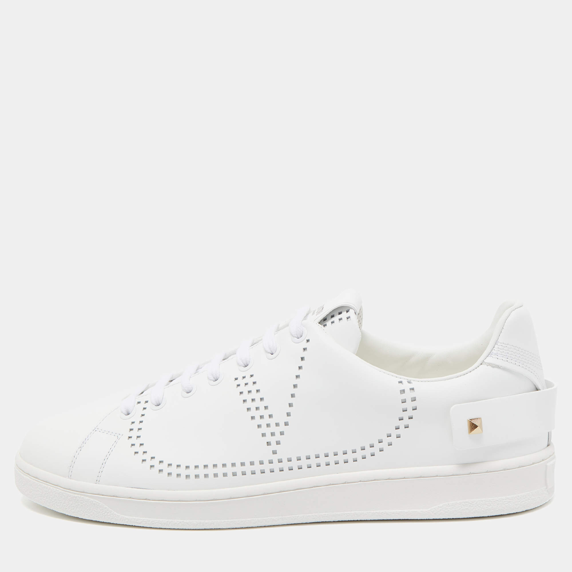 Valentino White Leather Backnet Studded Low Top Sneakers Size 42