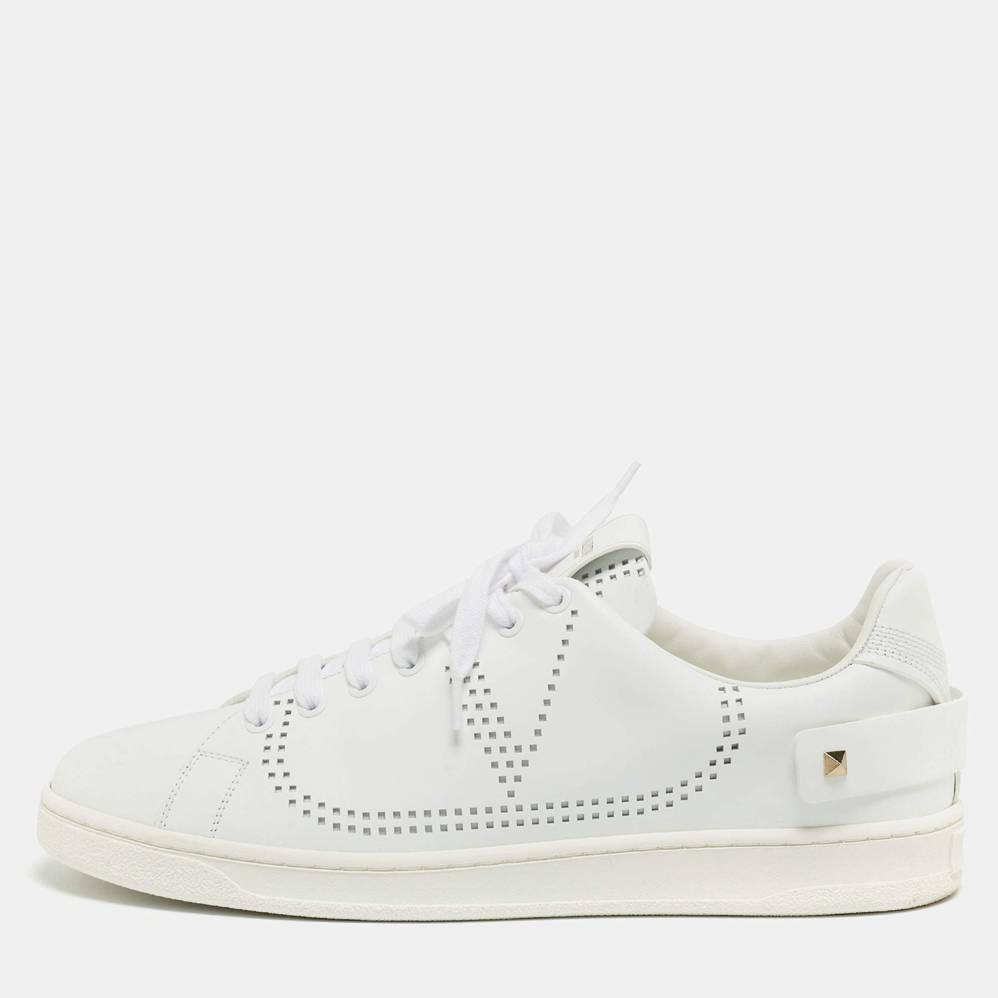 Valentino White Leather Backnet Rockstud Low Top Sneakers Size 42