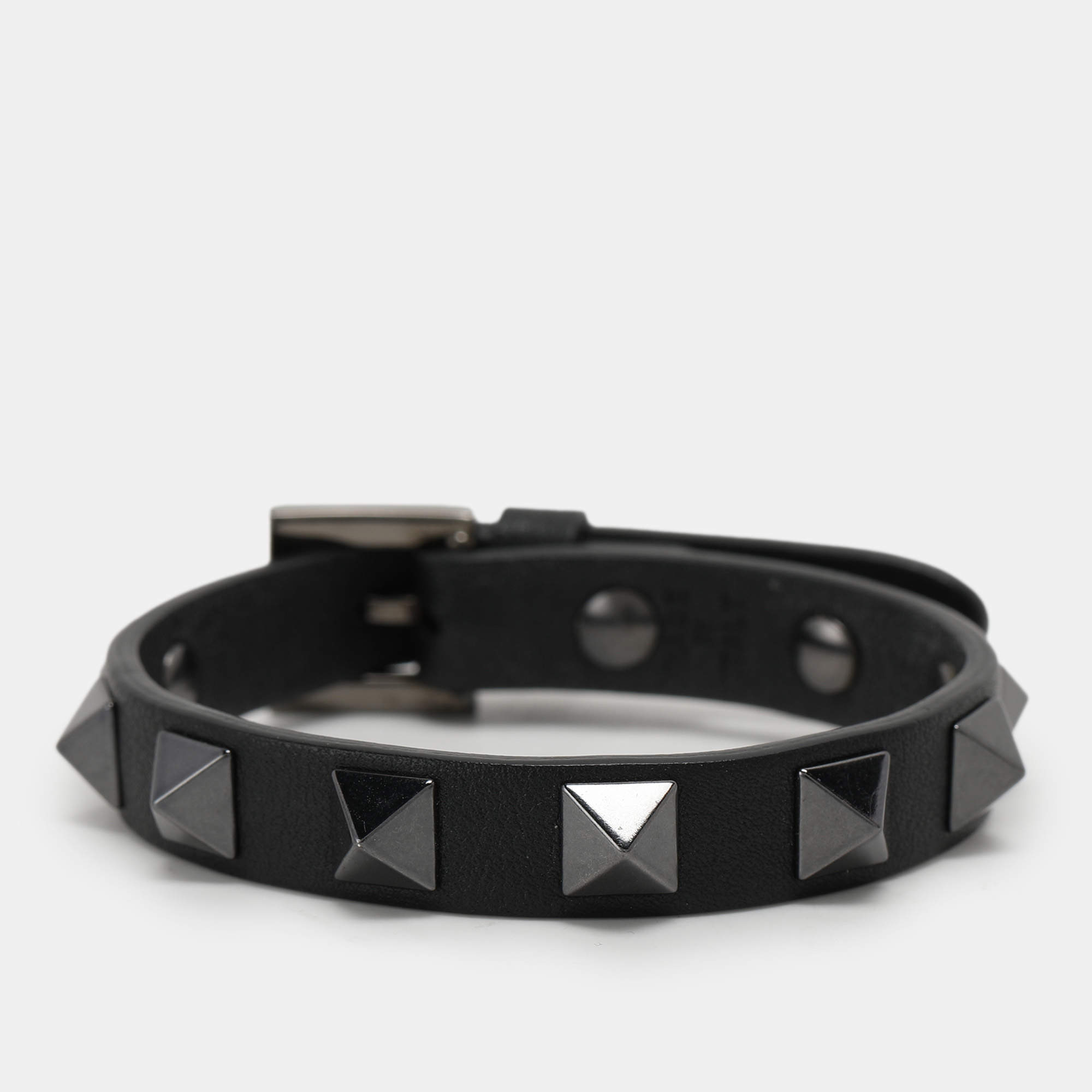 Valentino Black Leather Rockstud Bracelet