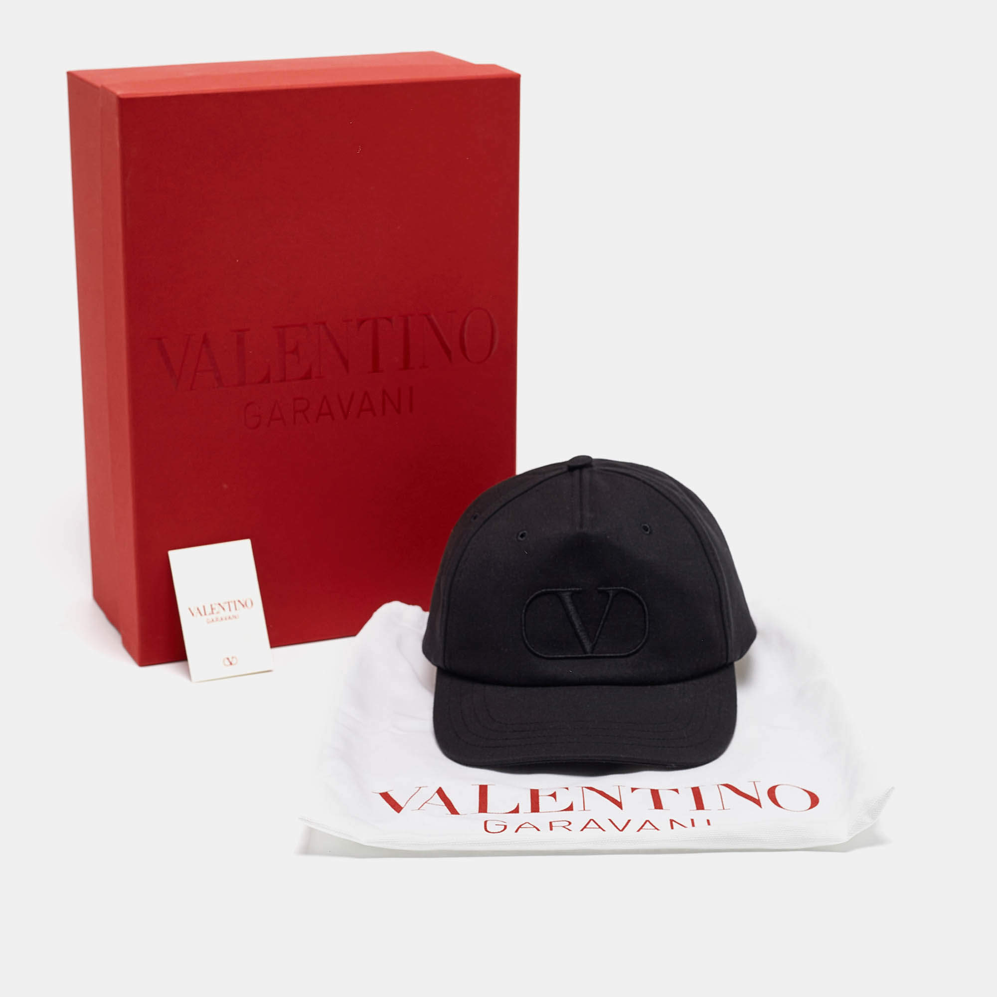 Valentino Black V-Logo Embroidered Cotton Baseball Cap Size