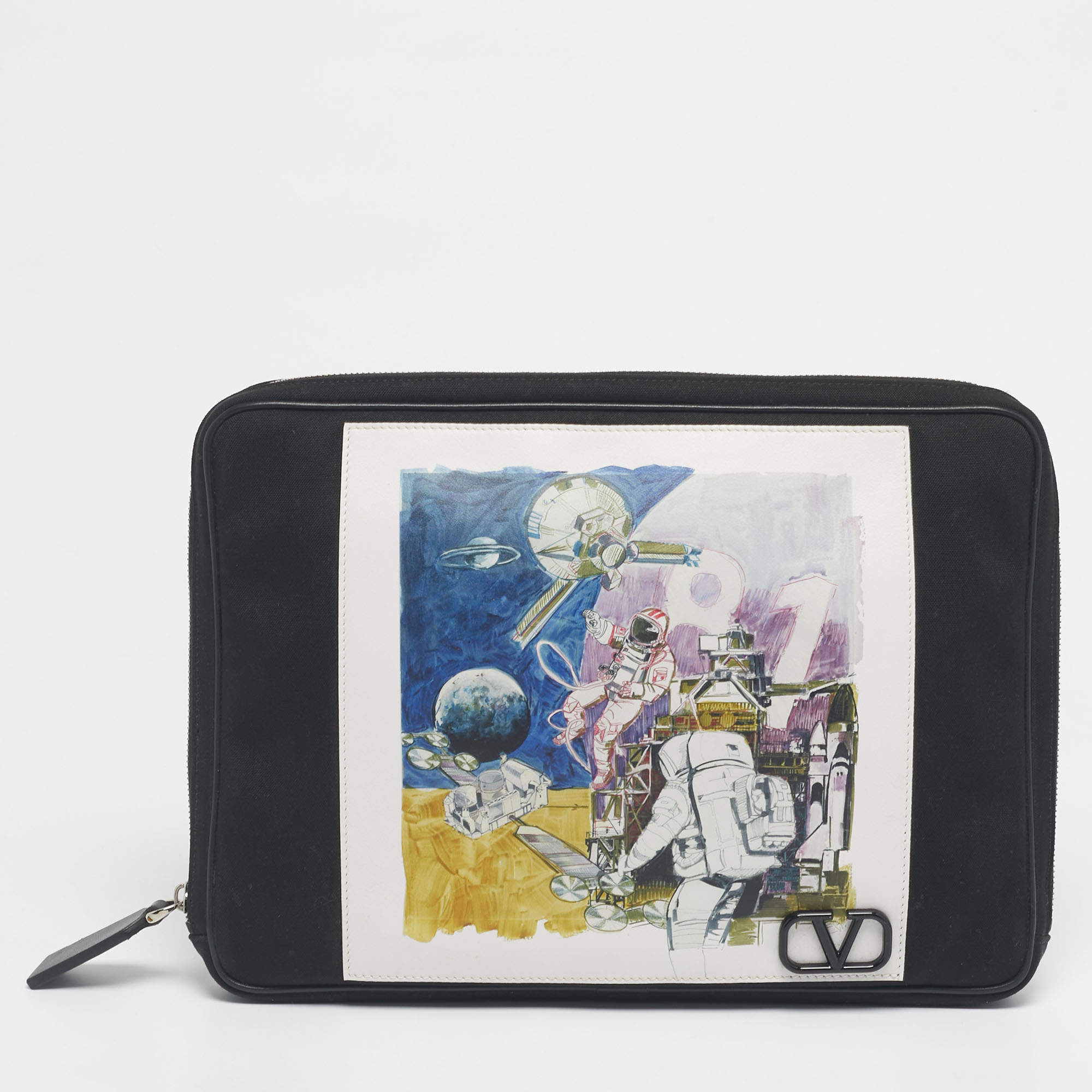 Pre Owned Valentino Black Nylon Spaceland Laptop Case