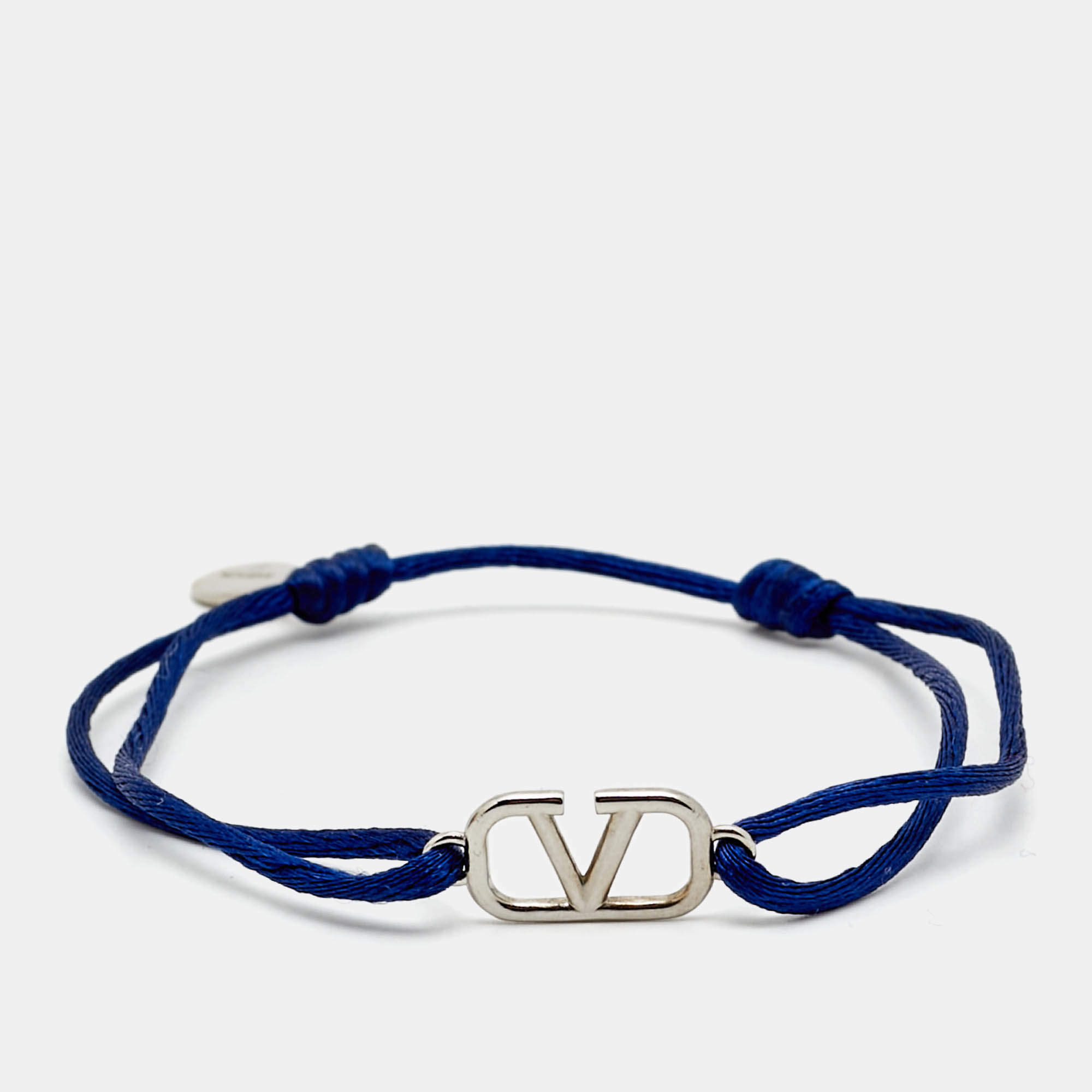 Pre Owned Valentino Vlogo Silver Tone Cord Bracelet 