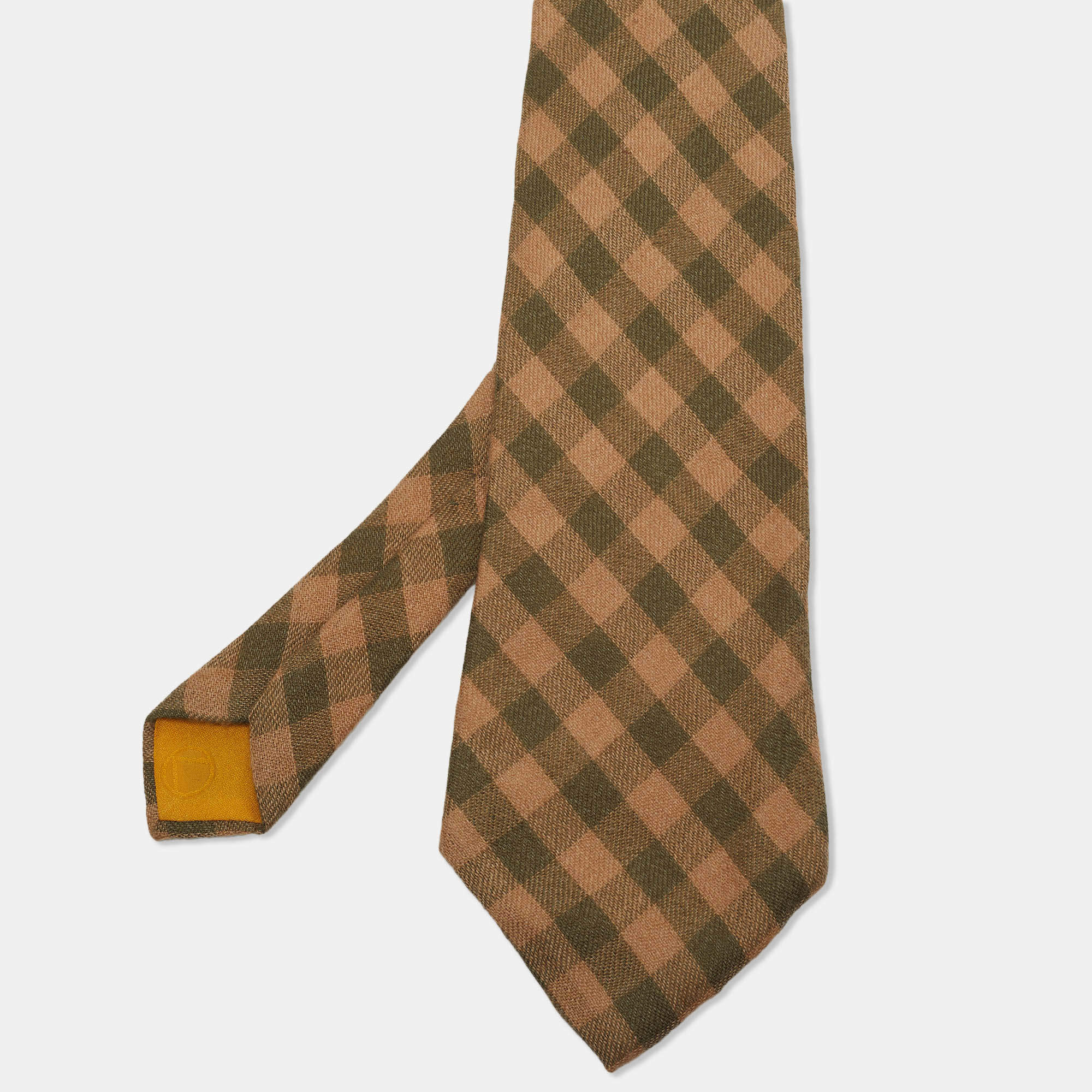Pre Owned Valentino Cravatte Vintage Beige/Green Gingham Cashmere Tie 