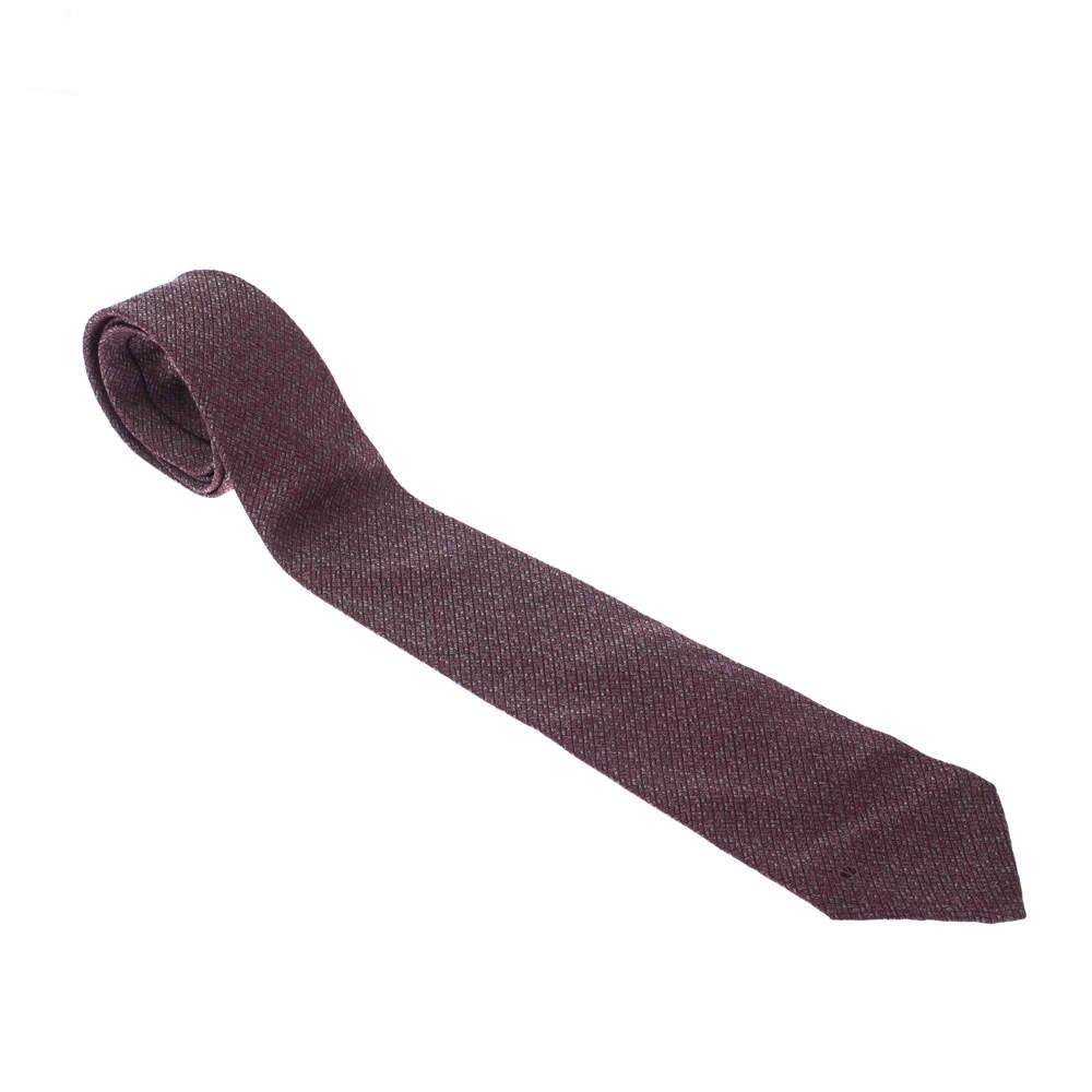 Pre Owned  ربطة عنق تقليدية فالنتينو حرير بنقوش جاكارد رصاصية وعنابية