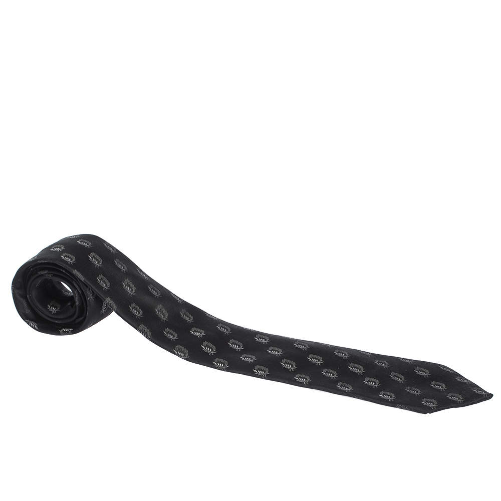 Pre Owned Valentino Black Floral Silk Jacquard Traditional Tie 