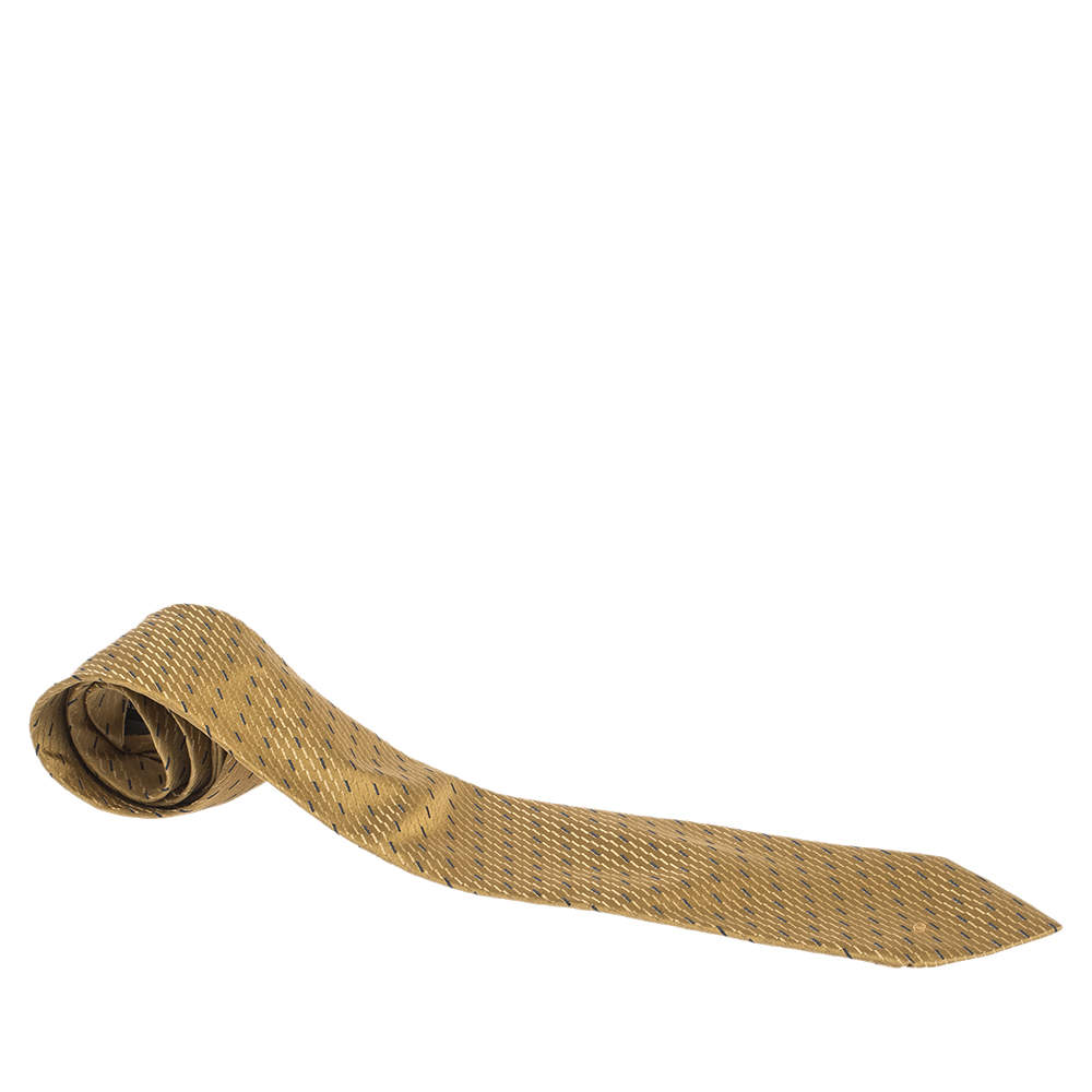 Valentino Mustard Yellow Diagonal Pattern Traditional Silk Tie