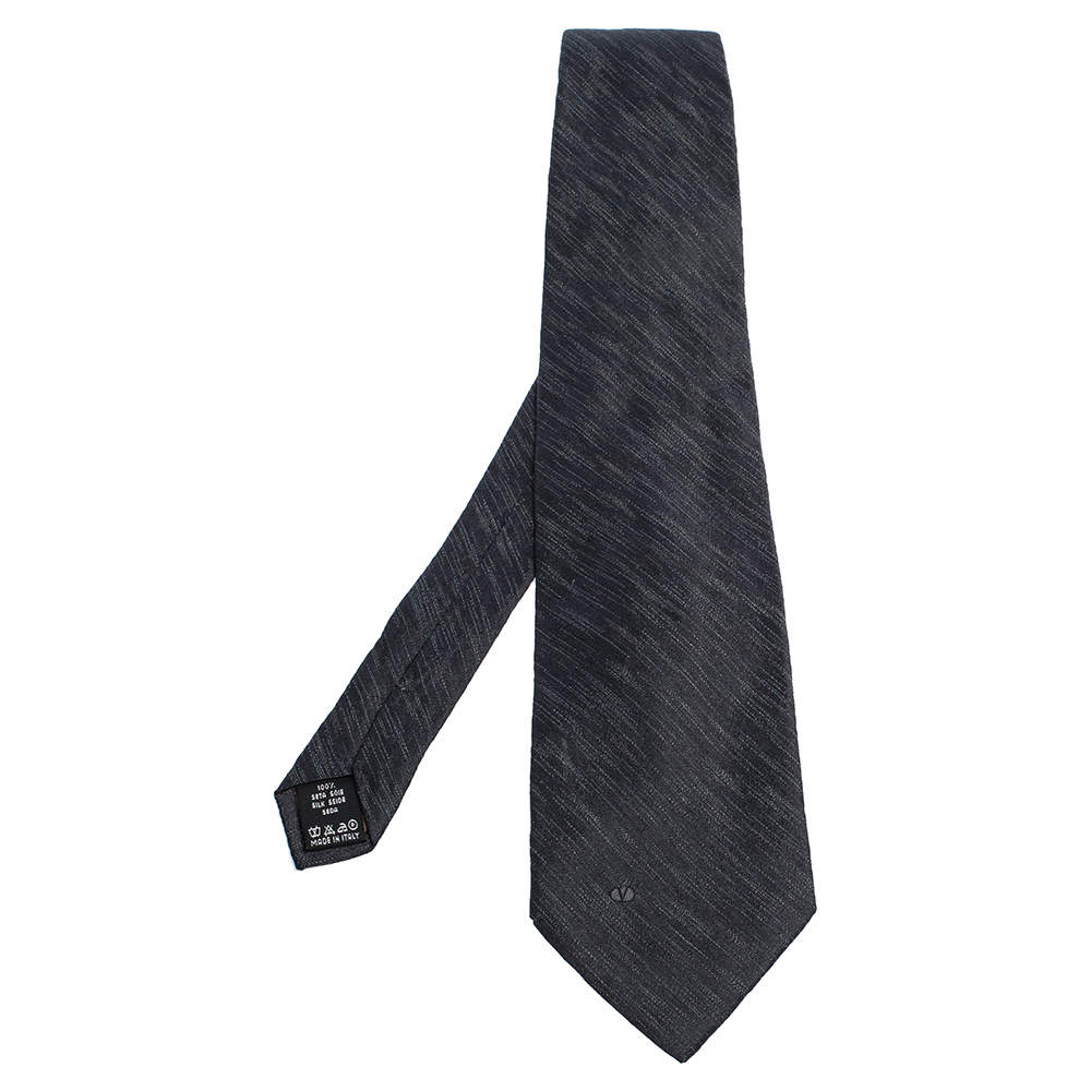 Pre Owned Valentino Vintage Navy Blue Abstract Diagonal Pattern Silk Tie