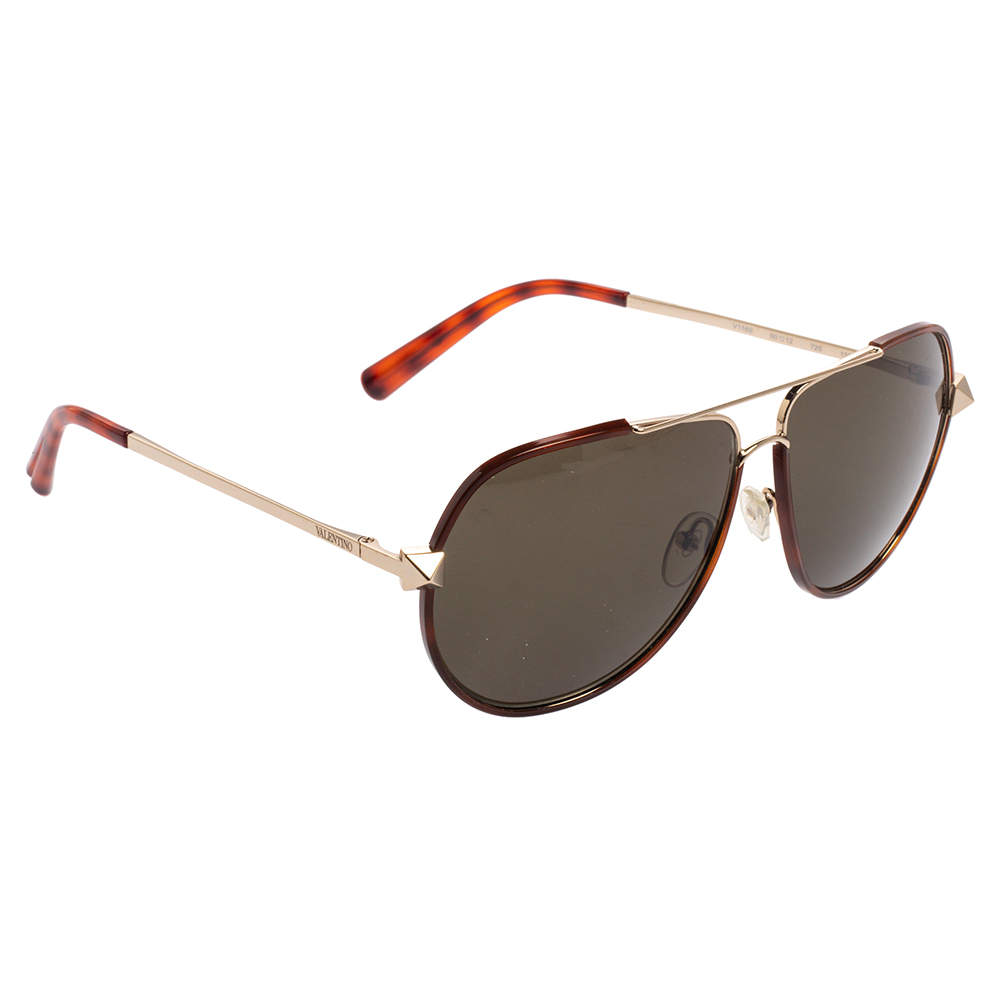 Valentino Brown Havana/ Green V116S Aviator Sunglasses