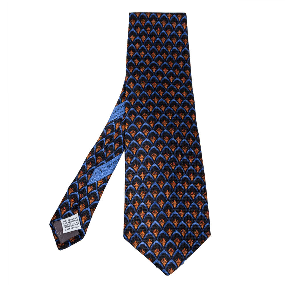 Pre Owned Valentino Black Printed Traditional Silk Tie