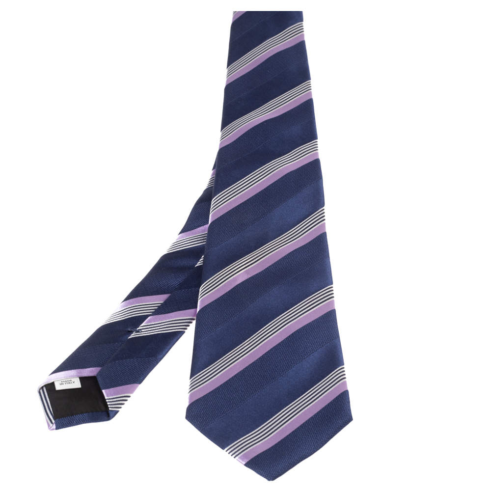 Valentino Blue Diagonal Striped Classic Silk Tie 