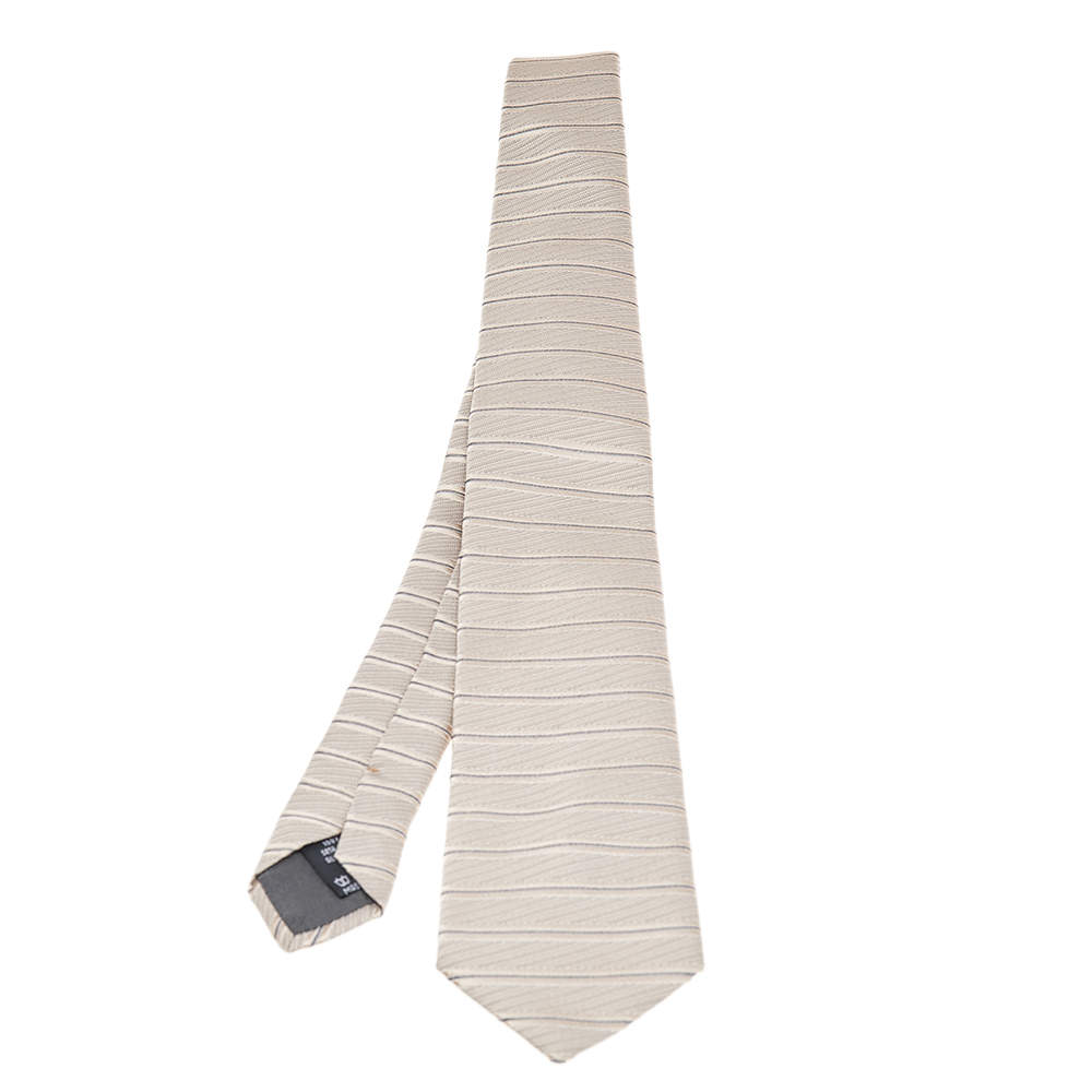 Pre Owned Valentino Cream Horizontal Striped Silk Tie