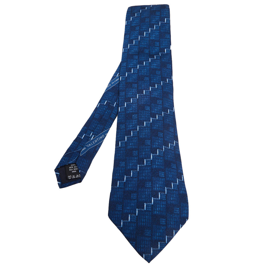 Pre Owned Valentino Navy Blue Printed Silk Tie