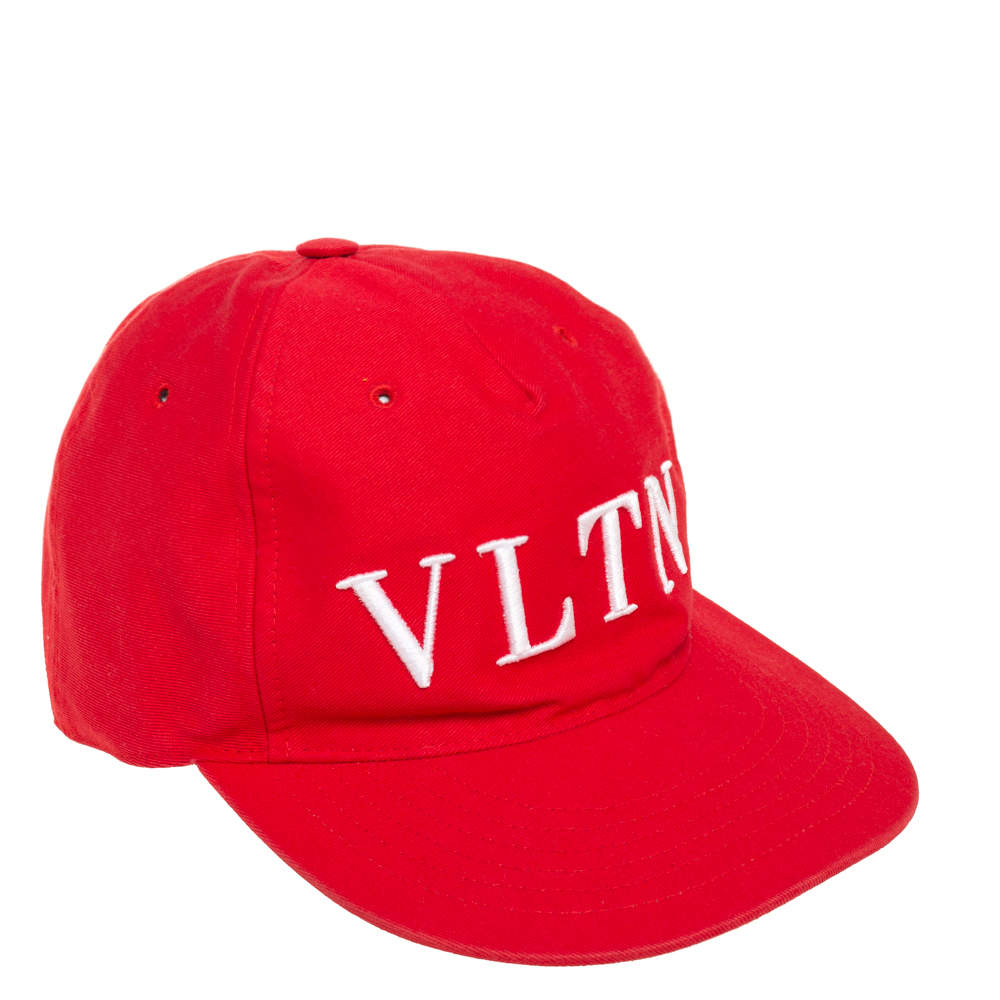 Pre Owned Valentino Red Cotton Canvas VLTN Baseball Cap 