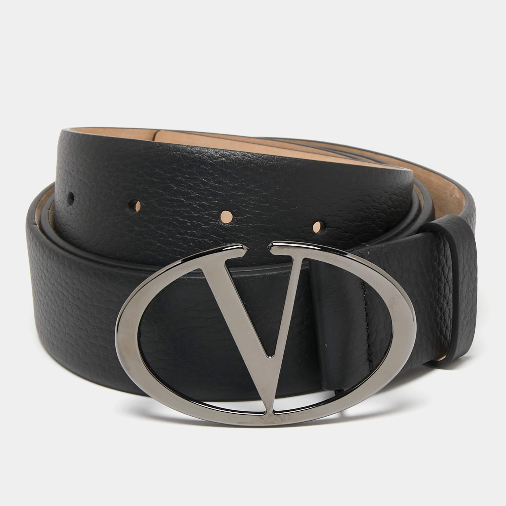 Valentino Black Leather V Logo Buckle Belt 110 CM Valentino | The ...