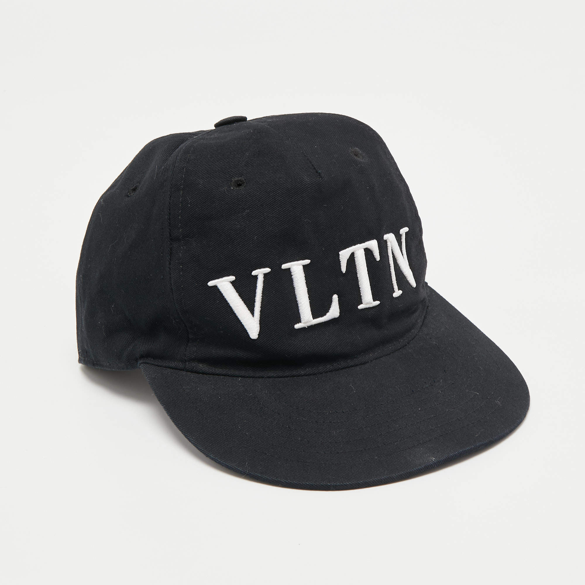 Pre Owned Valentino Black VLTN Print Cotton Baseball Cap 
