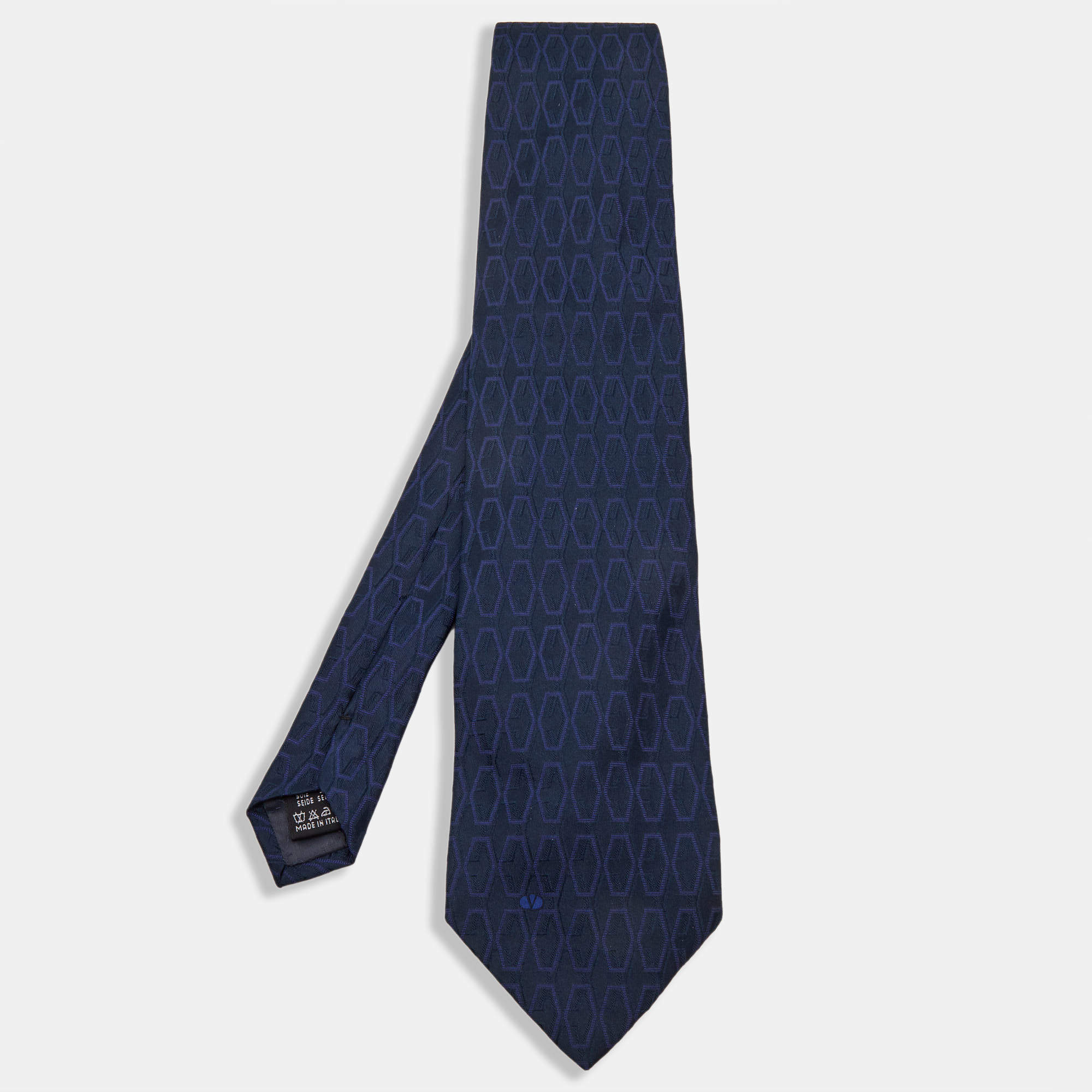 Pre Owned Valentino Navy Blue Patterned Silk Jacquard Tie