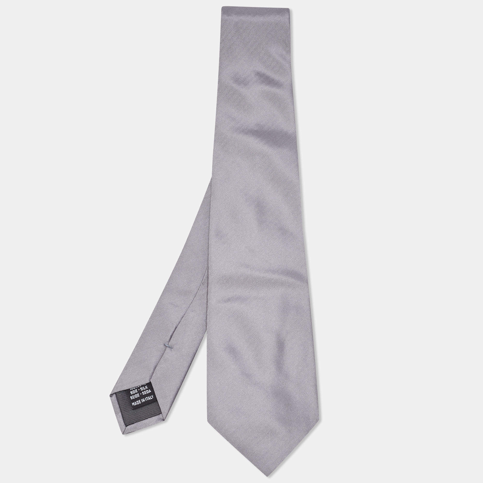 Pre Owned Valentino Grey Striped Silk Tie