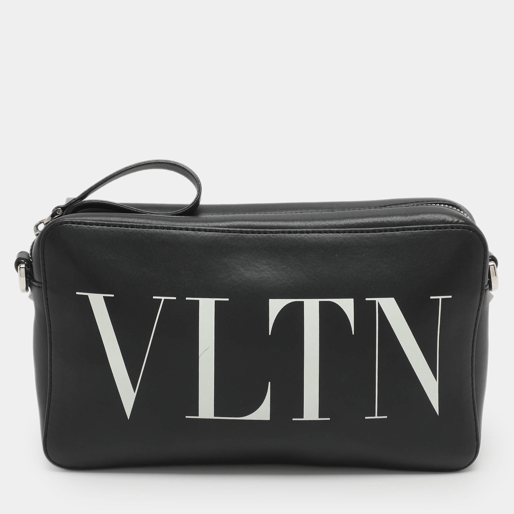 Pre Owned Valentino VLTN Black Leather Crossbody Bag