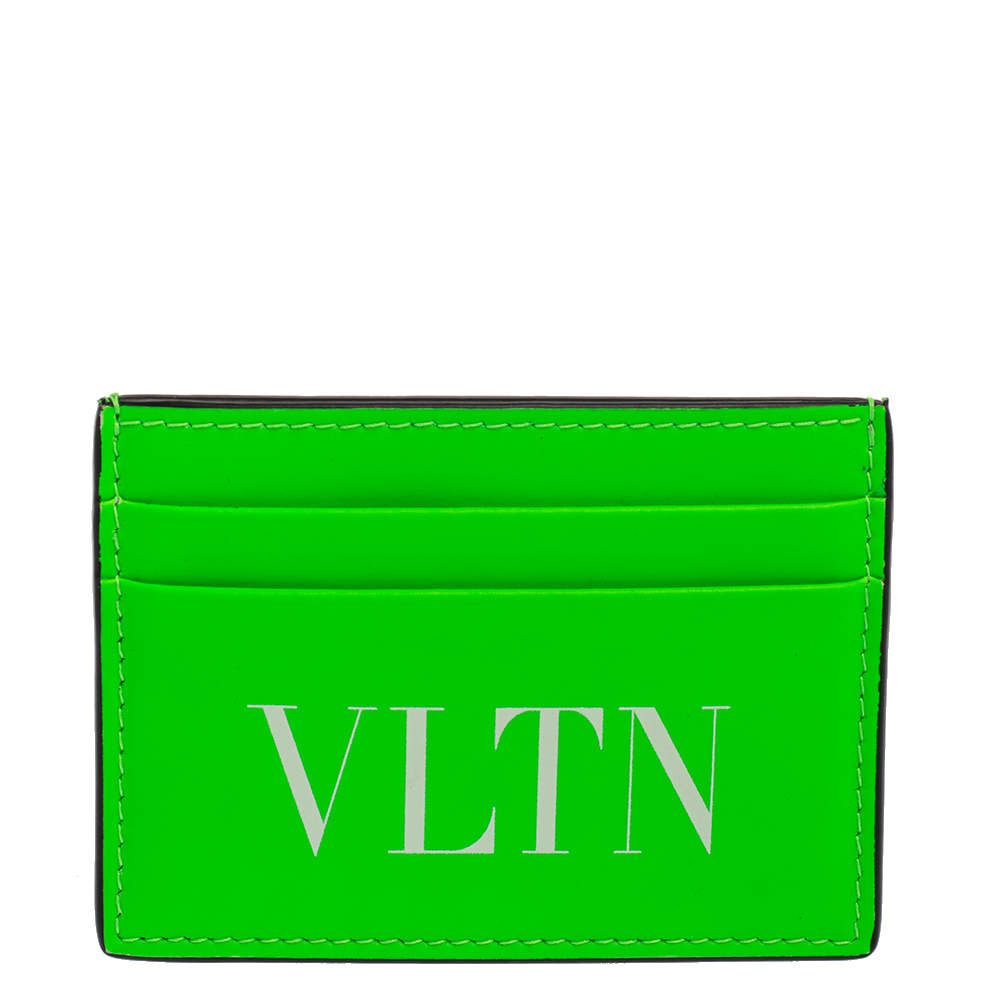 Pre Owned Valentino Neon Green Leather VLTN Card Holder