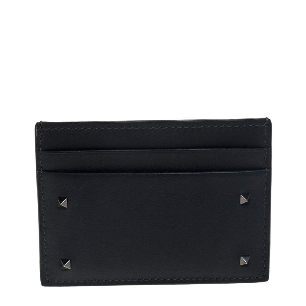 Valentino Dark Grey Leather Rockstud Card Holder