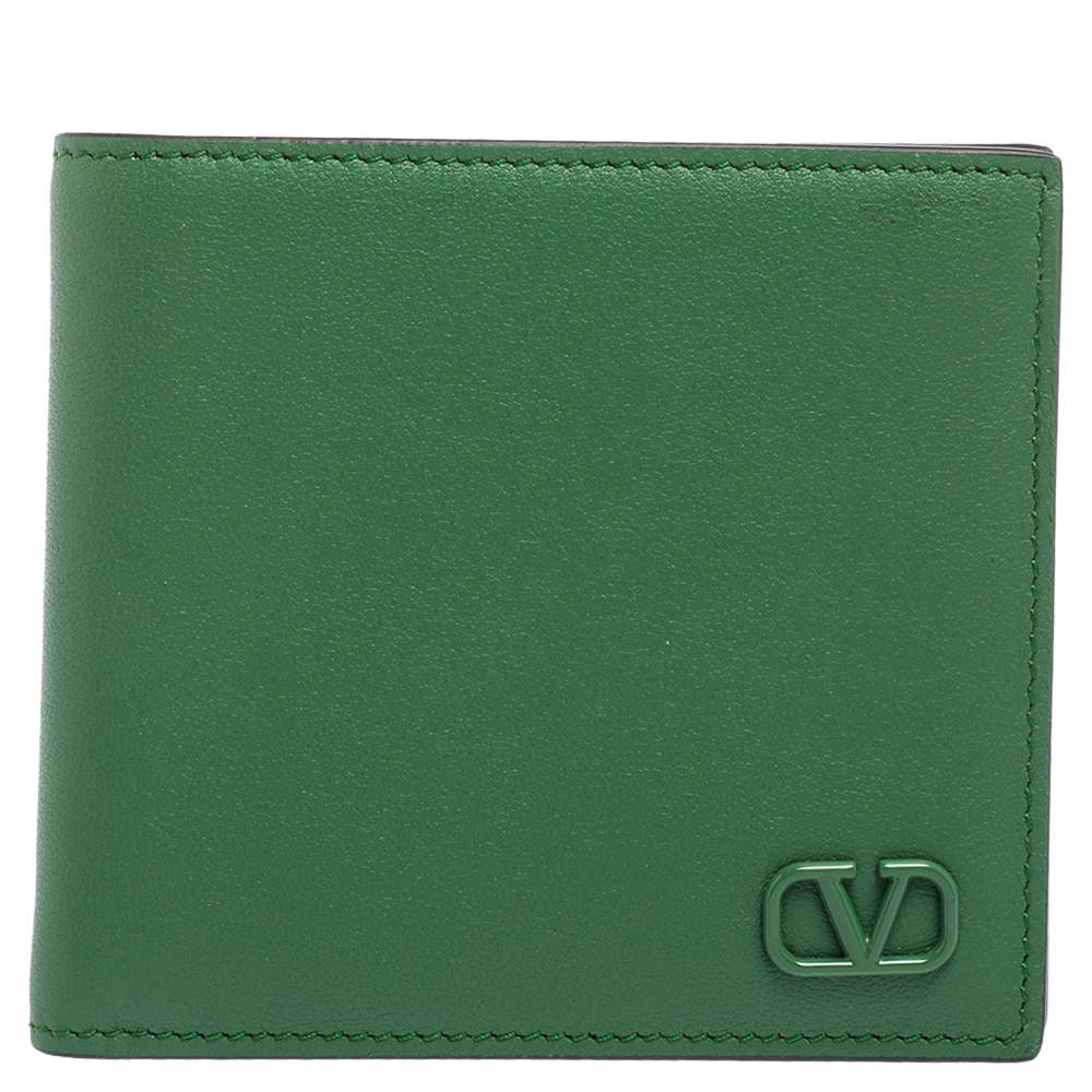 Pre Owned Valentino Green Leather VLogo Bifold Wallet