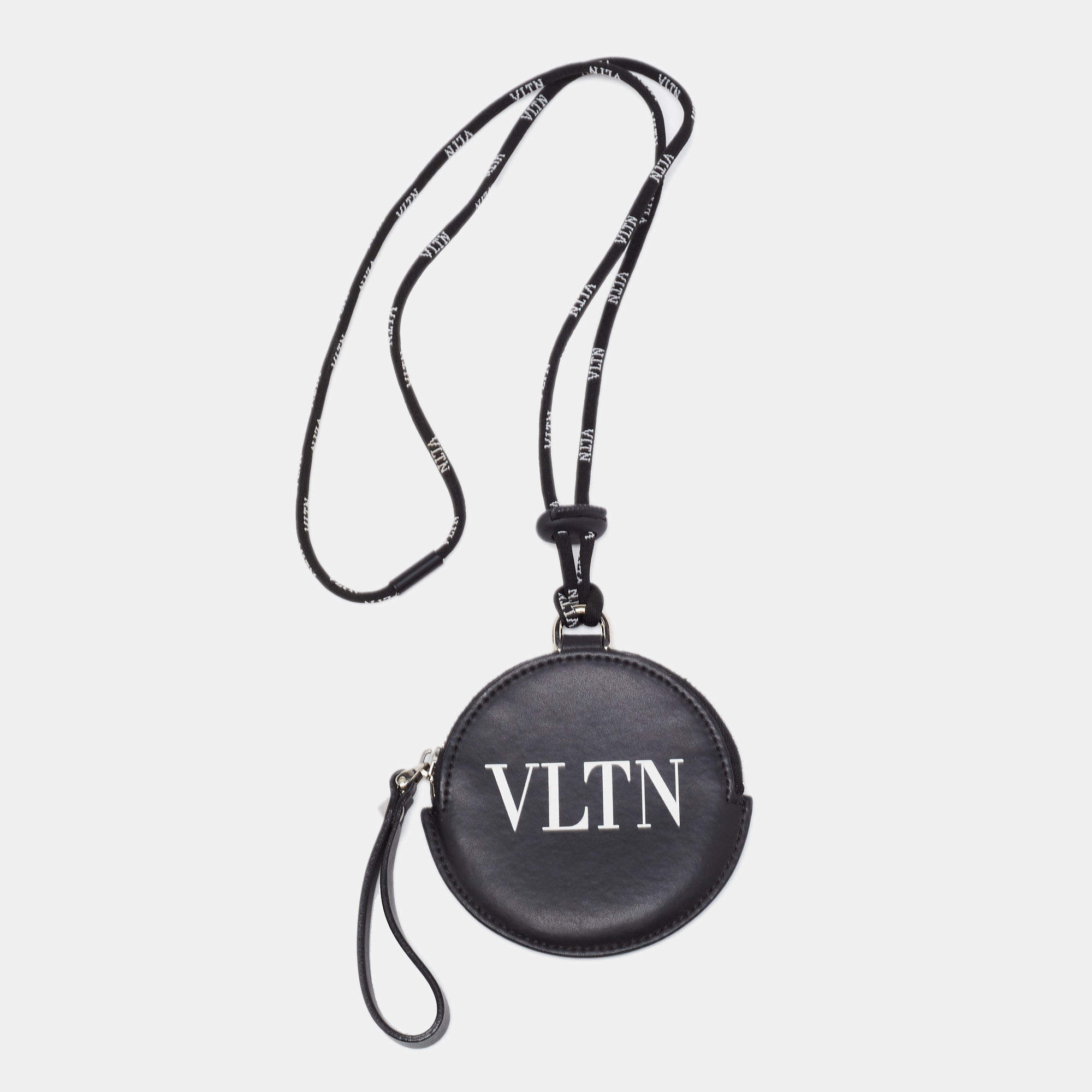 Pre Owned Valentino Black Leather VLTN Lanyard Coin Purse